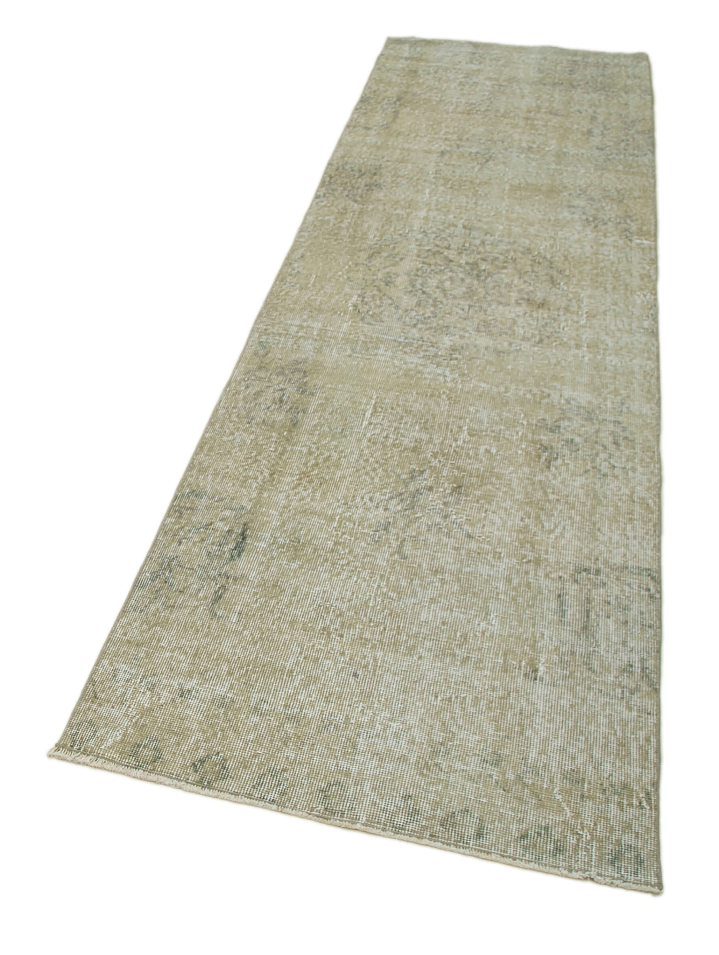 Handmade Vintage Area Rug – Overdyed Beige Wool Cotton 2'7''x9'4'' Durable Floor Covering
