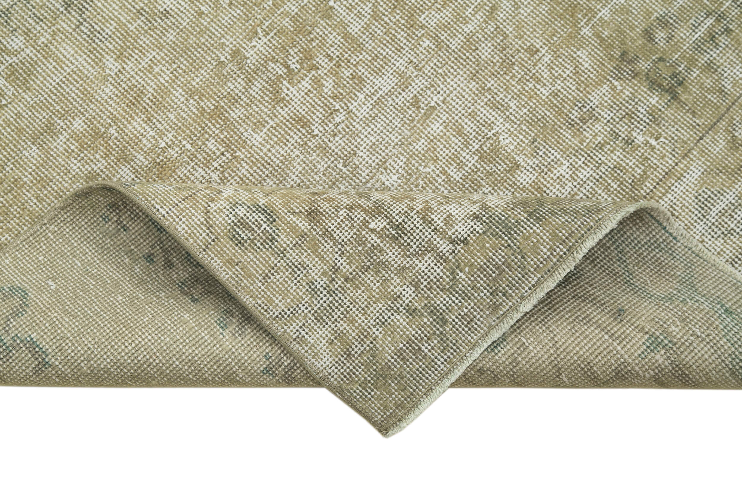 Handmade Vintage Area Rug – Overdyed Beige Wool Cotton 2'7''x9'4'' Durable Floor Covering