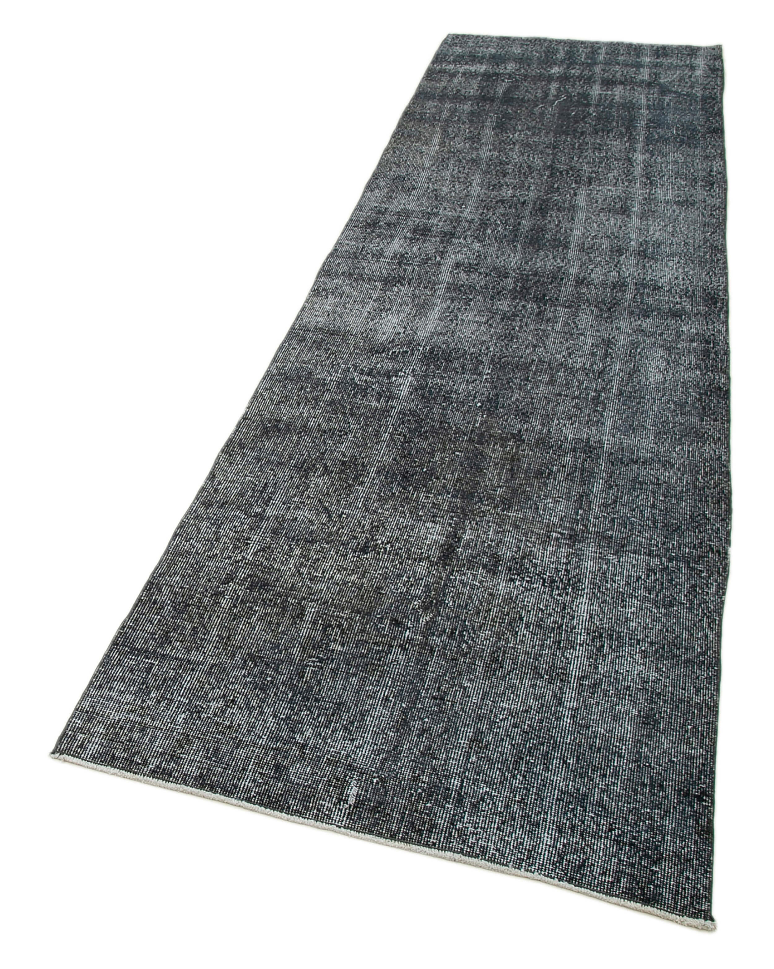Vintage Wool Area Rug - Hand Knotted Overdyed Grey Cotton Wool Carpet 2'11"x10'5"