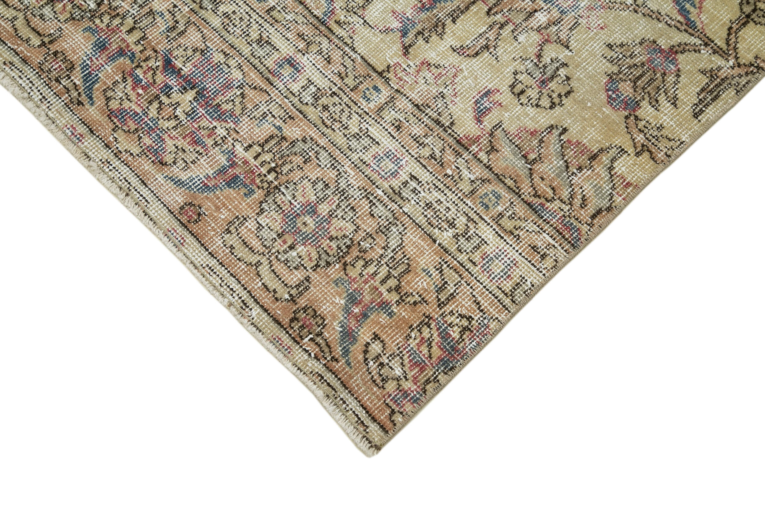 Handmade Vintage Area Rug – Overdyed Turkish Wool Rug 3'0'' x 9'3'' | Neutral Beige