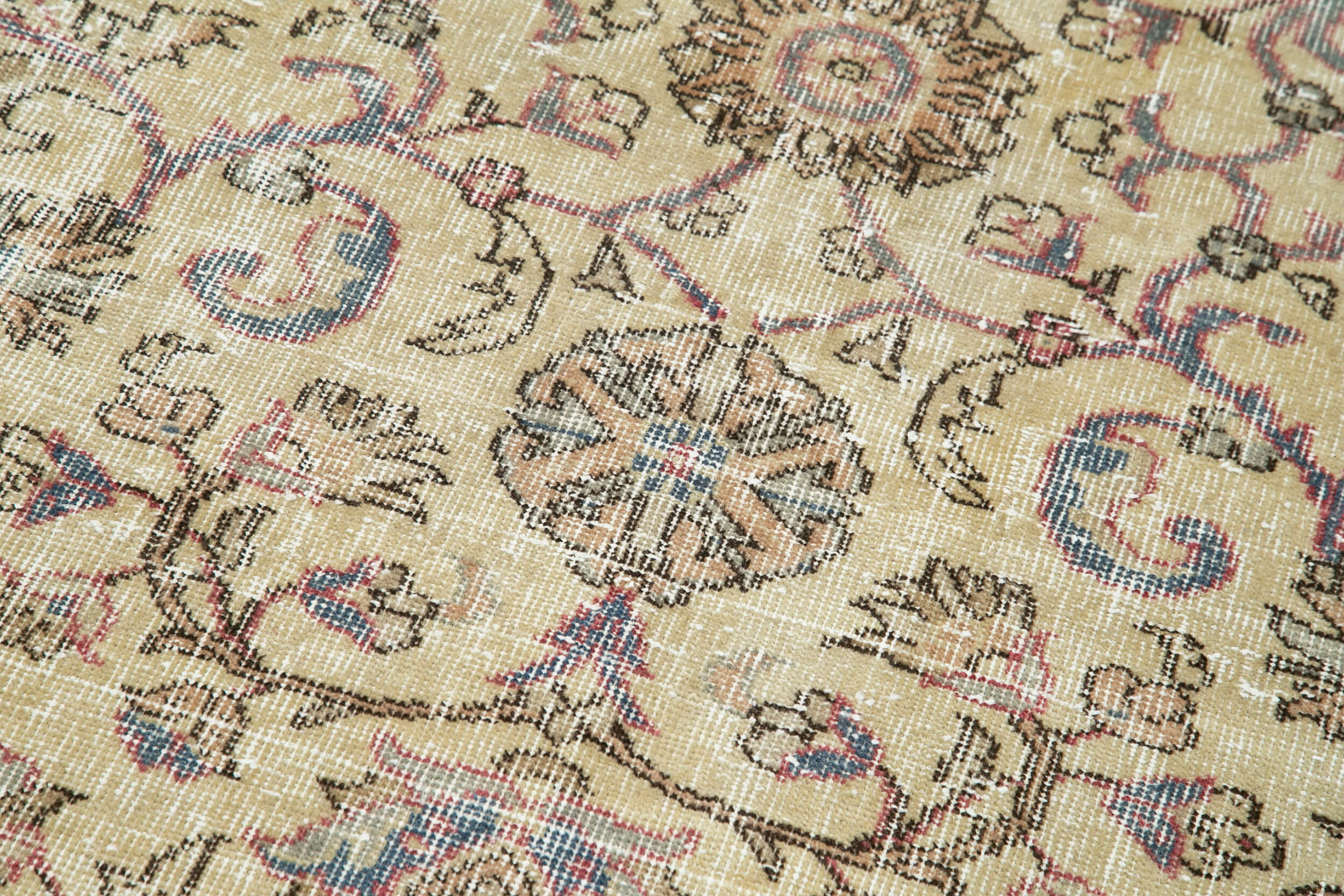 Handmade Vintage Area Rug – Overdyed Turkish Wool Rug 3'0'' x 9'3'' | Neutral Beige