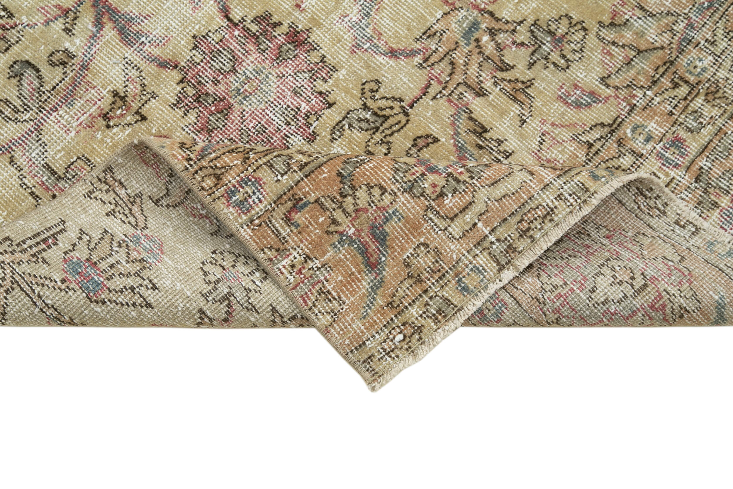 Handmade Vintage Area Rug – Overdyed Turkish Wool Rug 3'0'' x 9'3'' | Neutral Beige