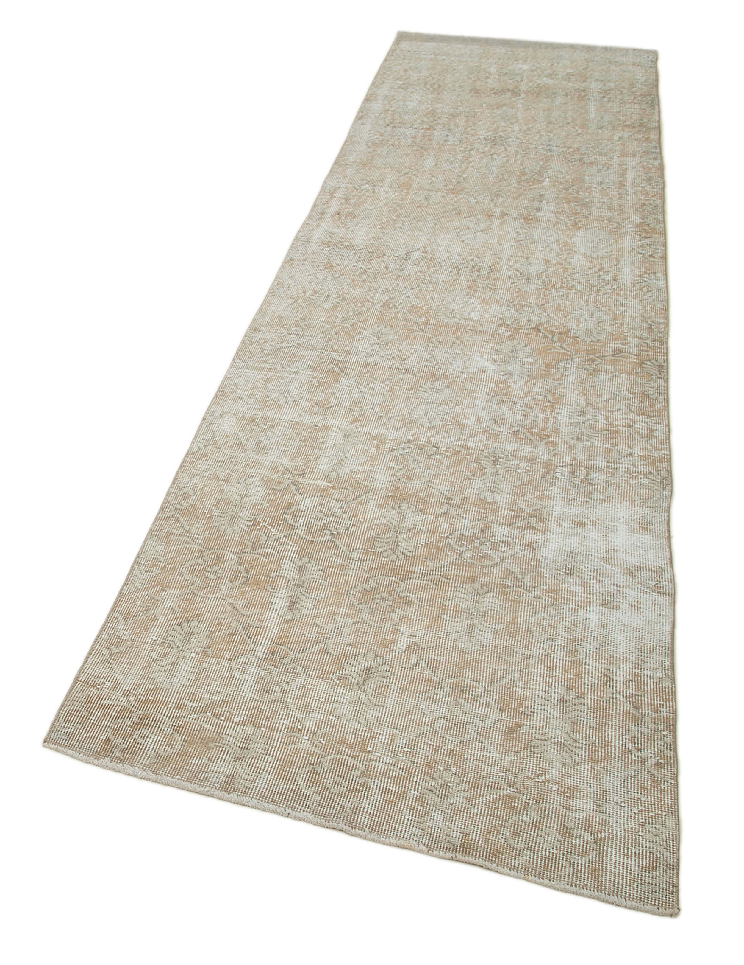 Handmade Area Rug – Overdyed Wool Carpet, Vintage Cotton Rug 3'0'' x 10'10'' Beige