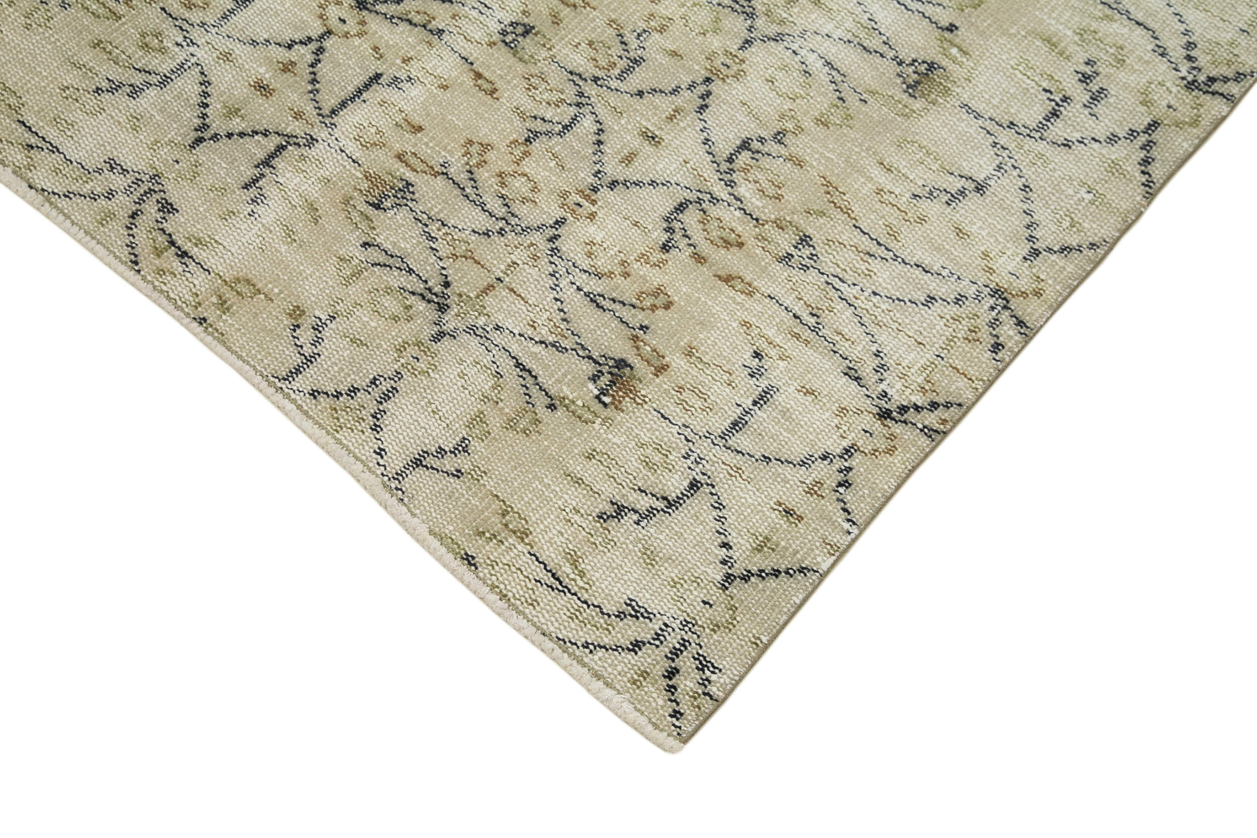 Handmade Vintage Area Rug – Overdyed Cotton Wool Rug, Beige 2'10'' x 9'6''