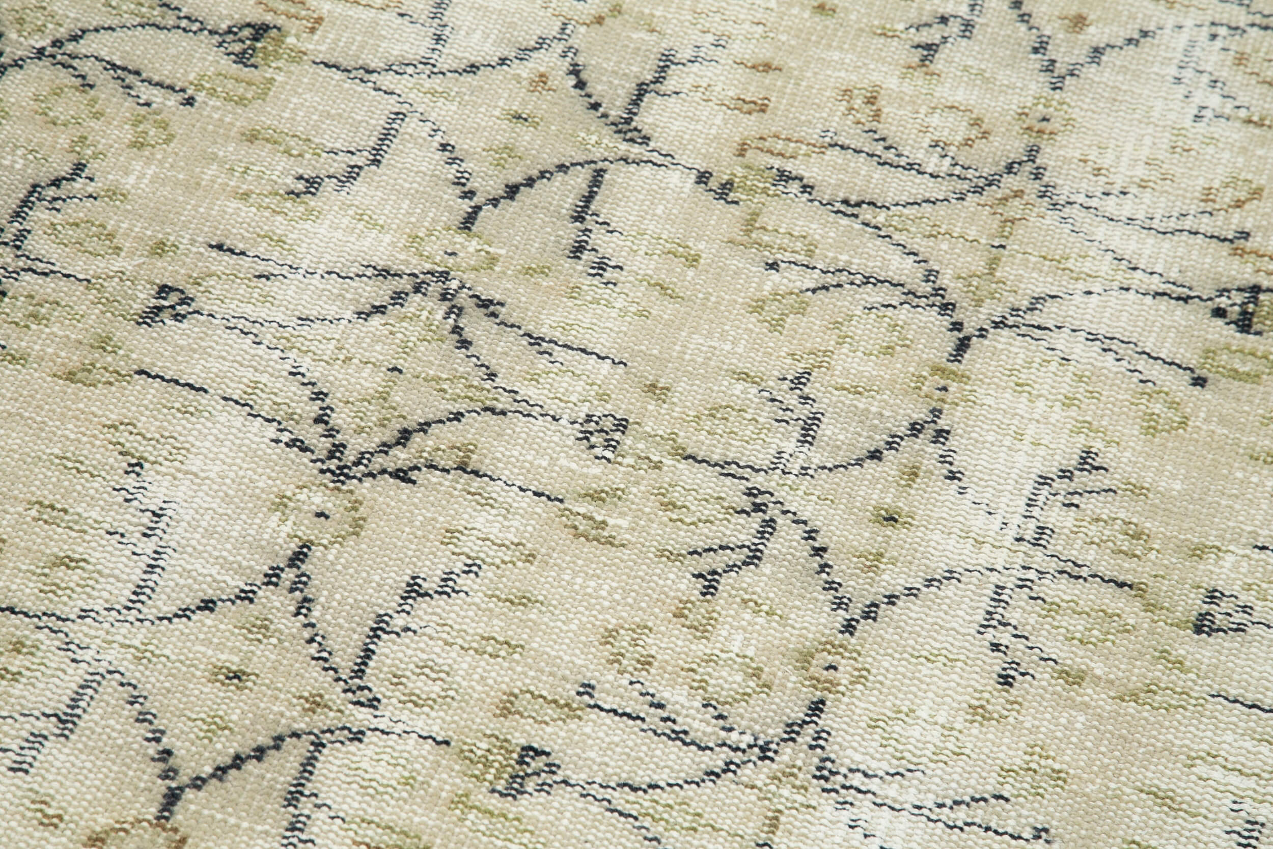 Handmade Vintage Area Rug – Overdyed Cotton Wool Rug, Beige 2'10'' x 9'6''