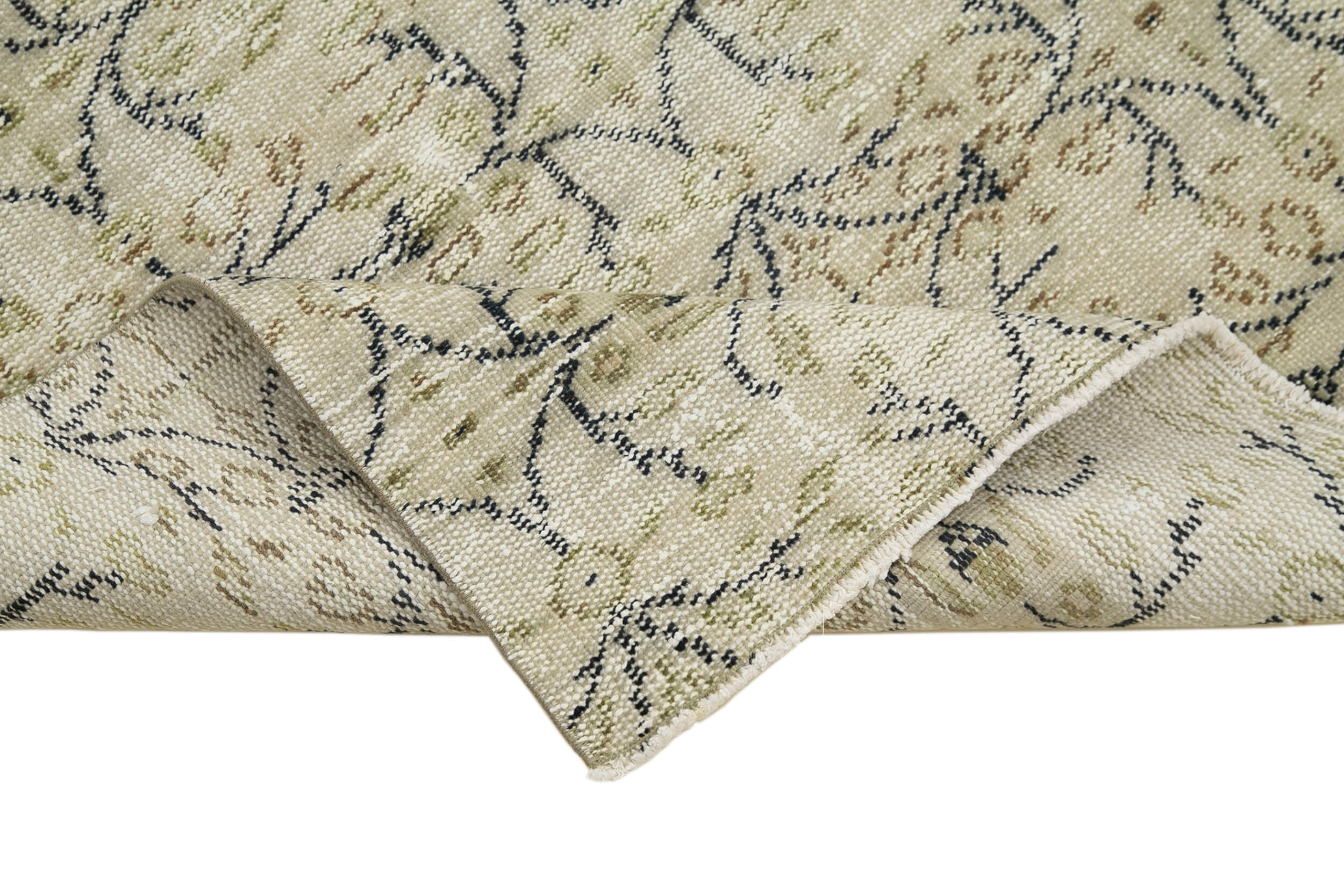 Handmade Vintage Area Rug – Overdyed Cotton Wool Rug, Beige 2'10'' x 9'6''