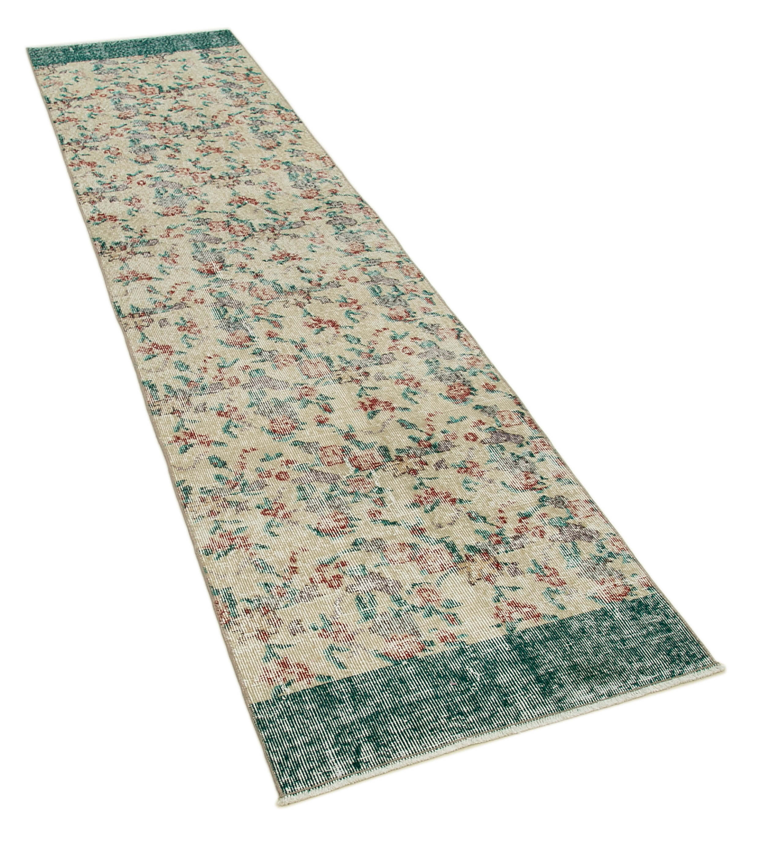 Handmade Vintage Area Rug - Overdyed Beige Wool Cotton Carpet 2'4''x9'9'' by Agacan