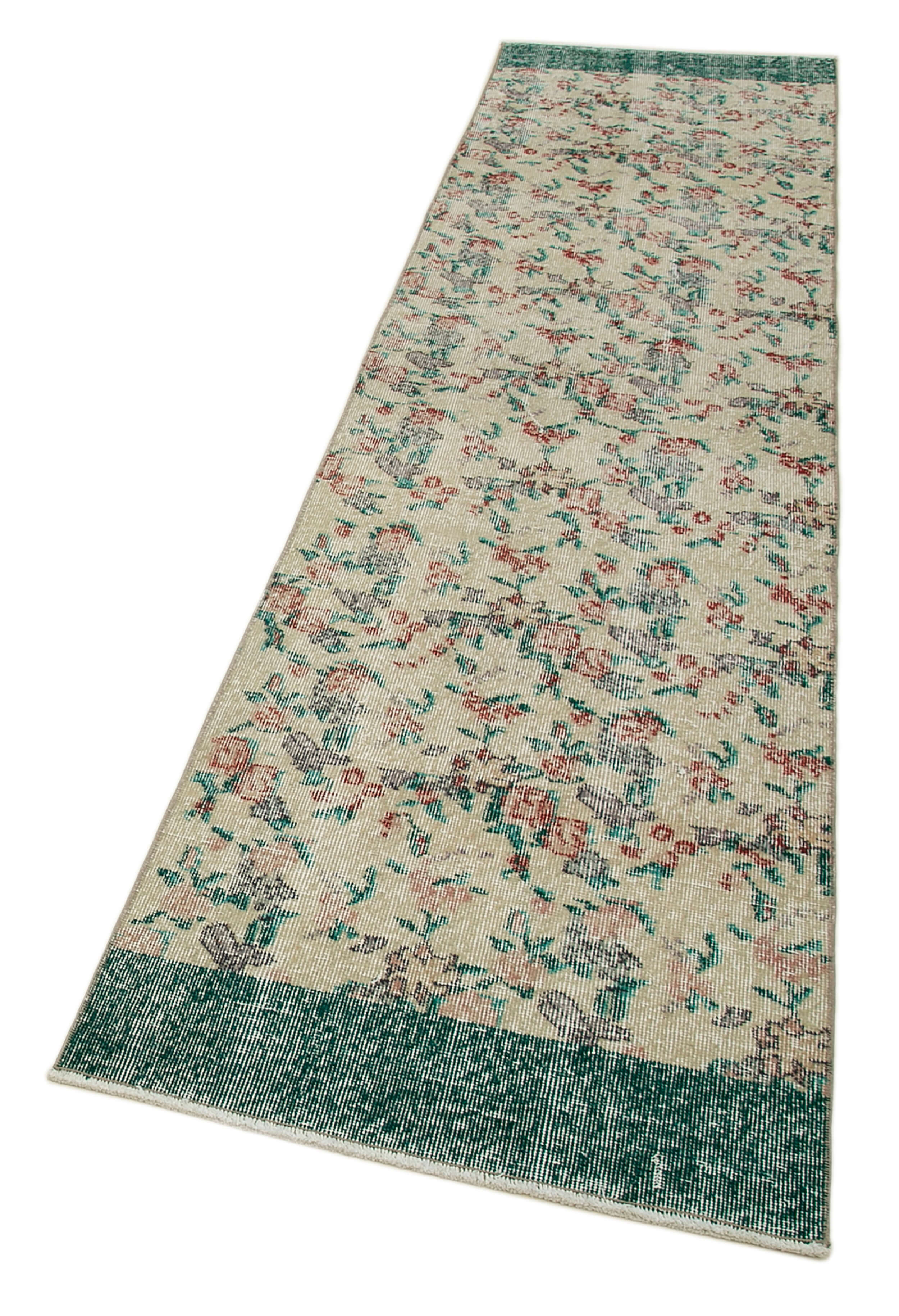Handmade Vintage Area Rug - Overdyed Beige Wool Cotton Carpet 2'4''x9'9'' by Agacan