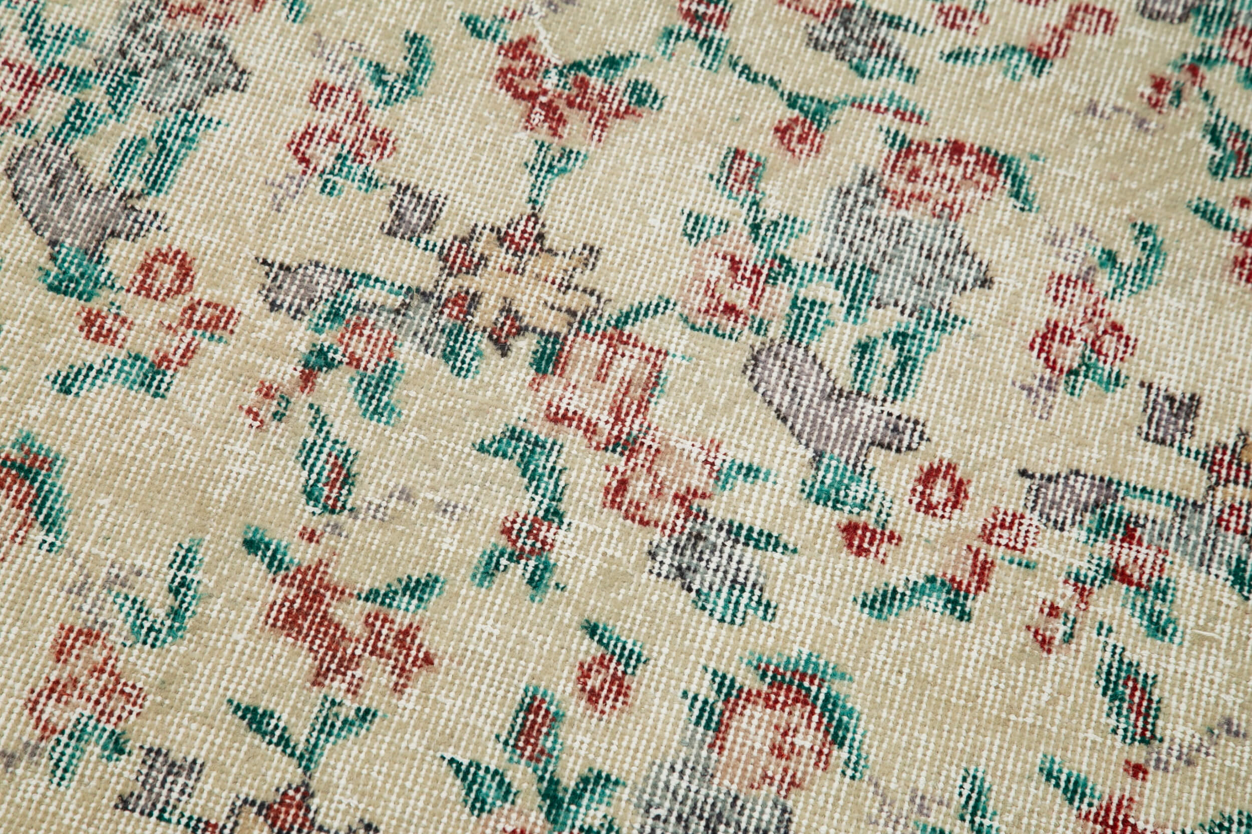 Handmade Vintage Area Rug - Overdyed Beige Wool Cotton Carpet 2'4''x9'9'' by Agacan