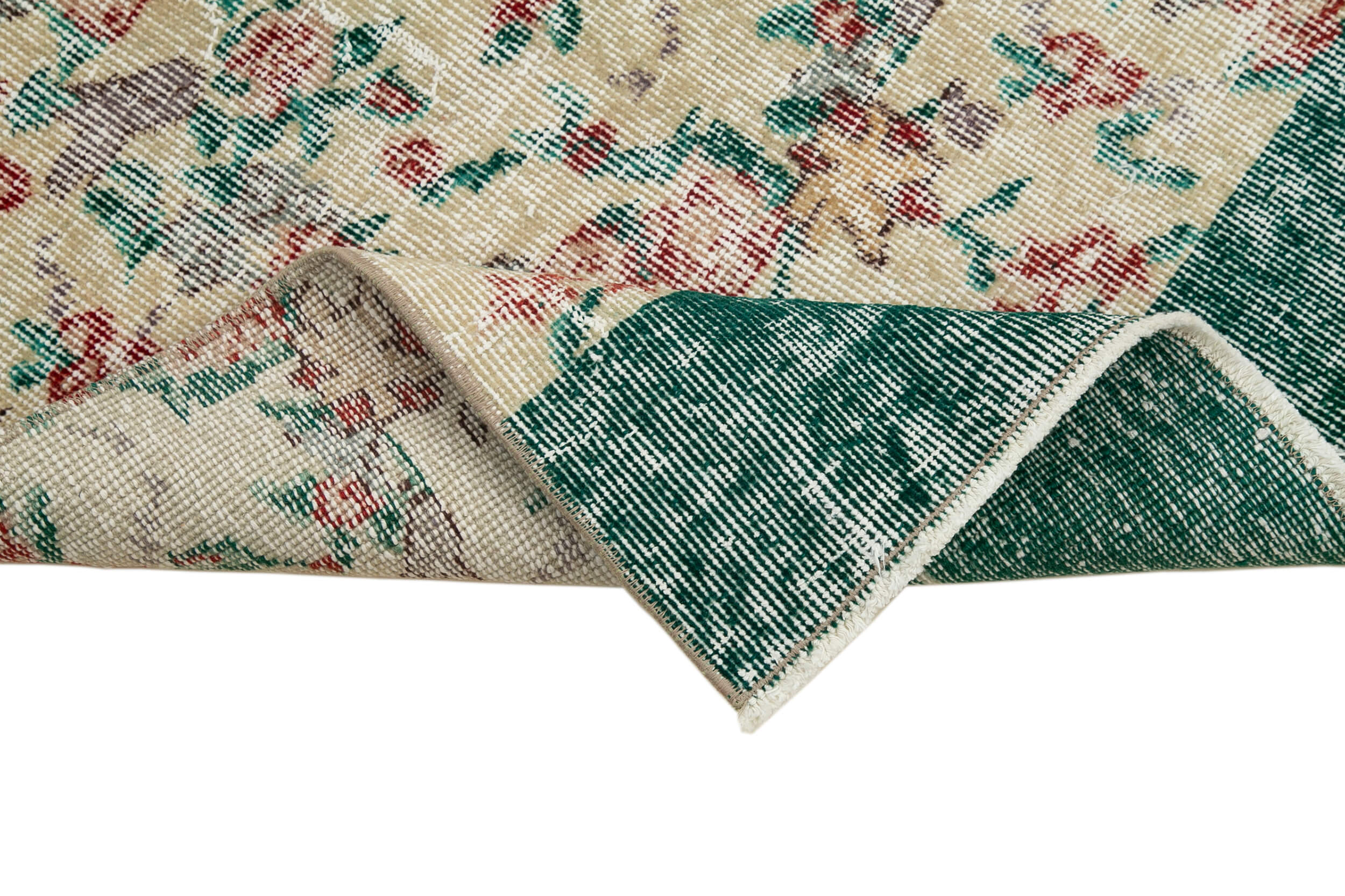 Handmade Vintage Area Rug - Overdyed Beige Wool Cotton Carpet 2'4''x9'9'' by Agacan