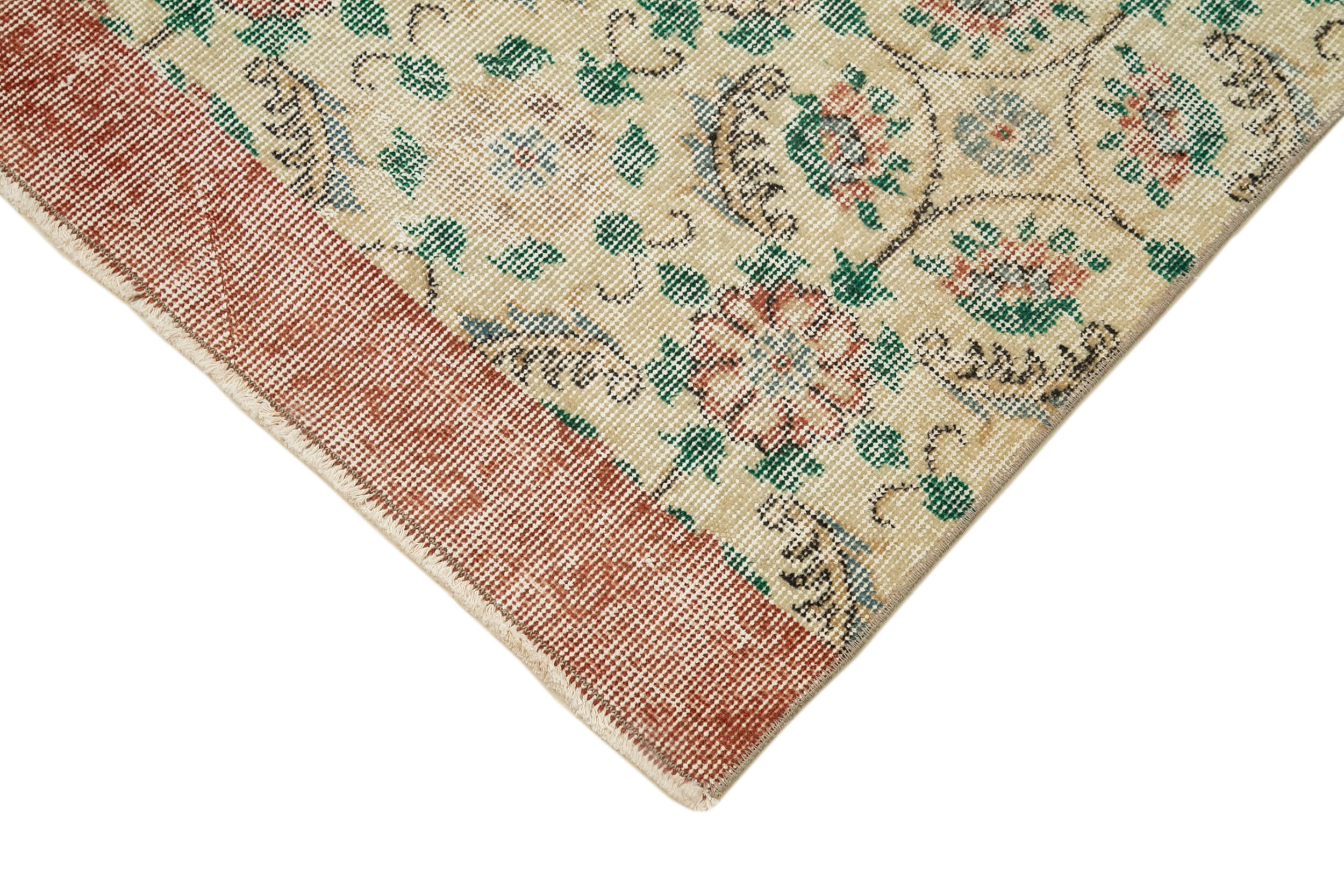 Handmade Vintage Area Rug – Overdyed Beige Wool Cotton Boho Style Rug 3'x10'5"