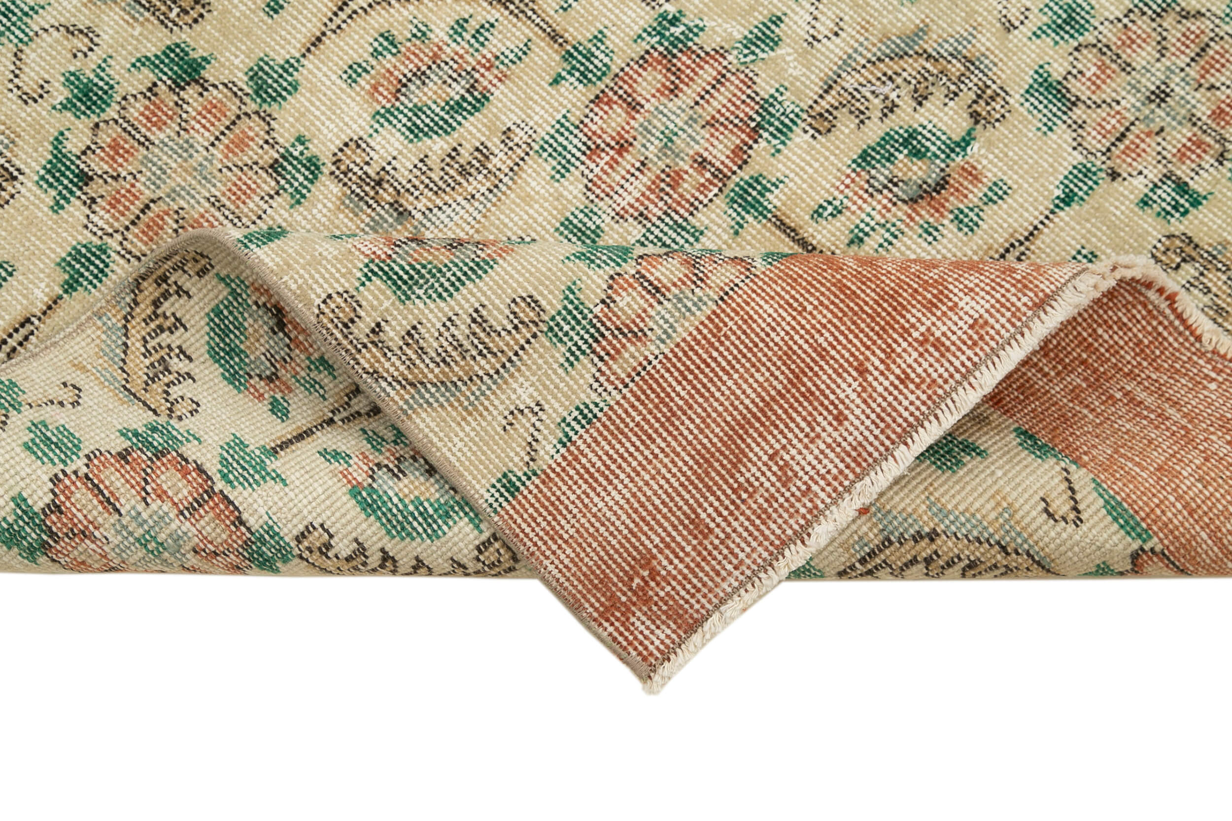 Handmade Vintage Area Rug – Overdyed Beige Wool Cotton Boho Style Rug 3'x10'5"