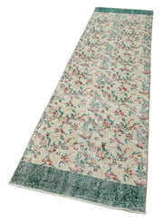 Vintage Handmade Area Rug - Overdyed Neutral Beige Cotton Wool Carpet 2'6'' x 9'11''