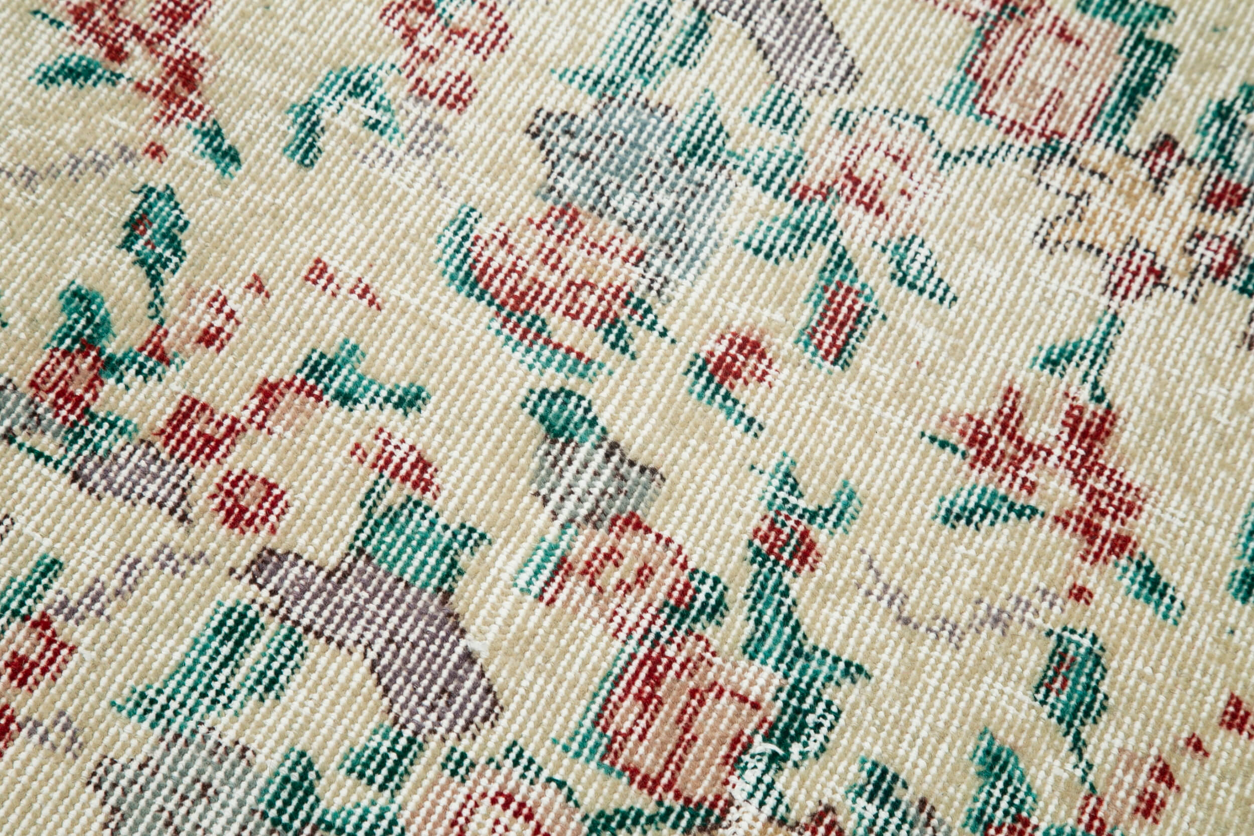 Vintage Handmade Area Rug - Overdyed Neutral Beige Cotton Wool Carpet 2'6'' x 9'11''
