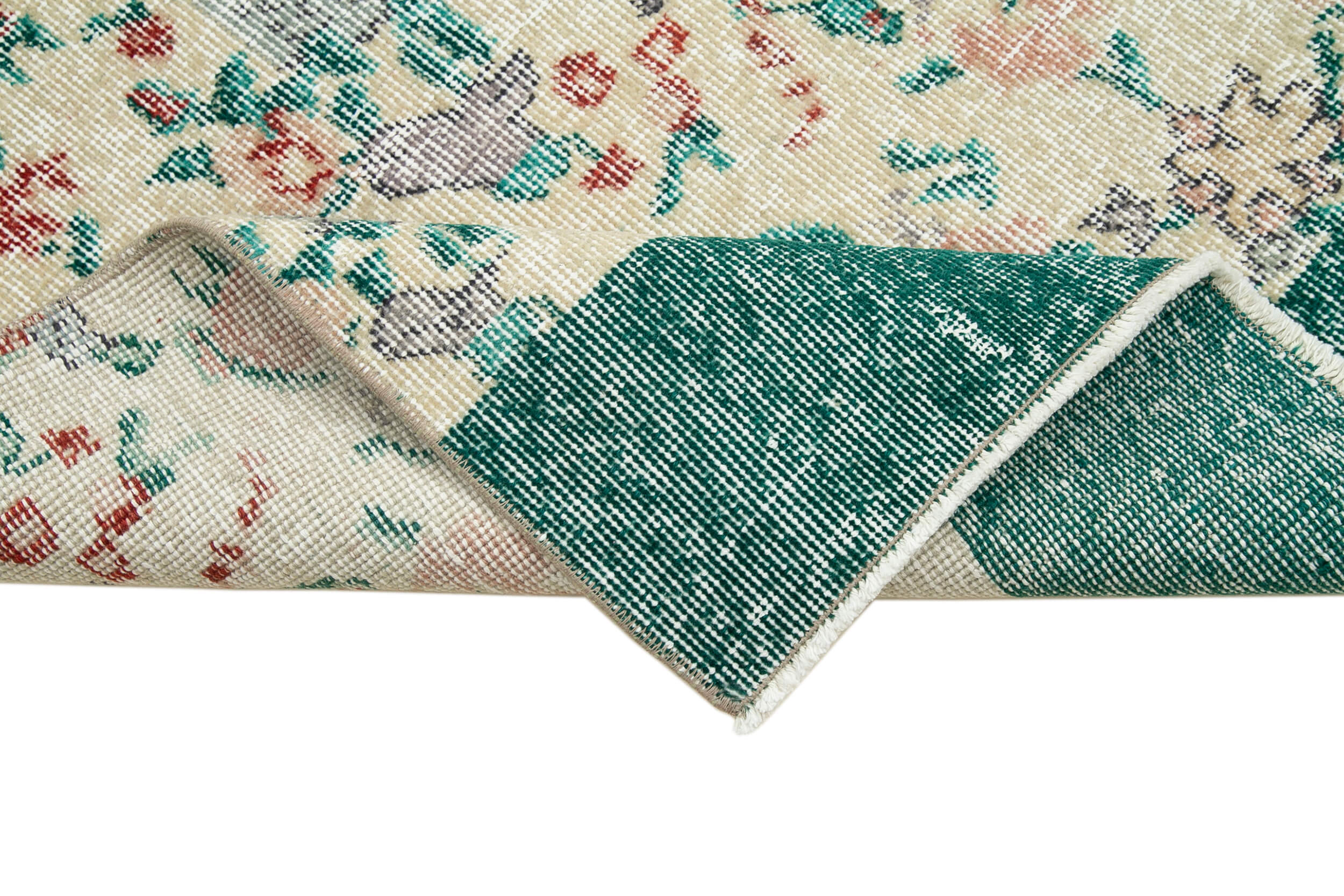 Vintage Handmade Area Rug - Overdyed Neutral Beige Cotton Wool Carpet 2'6'' x 9'11''