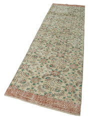 Handmade Vintage Area Rug – Overdyed Wool Rug | Neutral Beige Cotton Carpet 2'8''x10'5''