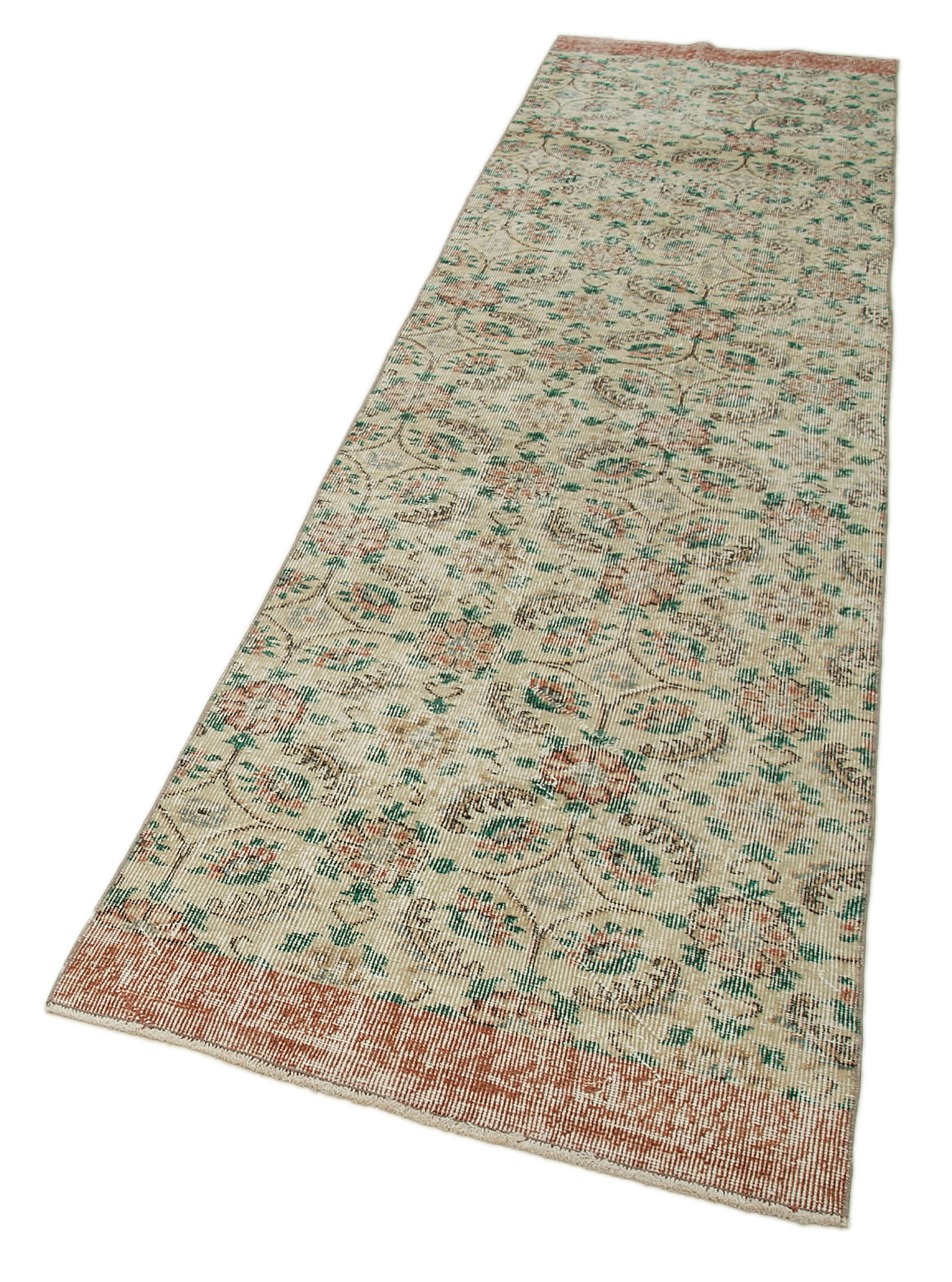 Handmade Vintage Area Rug – Overdyed Wool Rug | Neutral Beige Cotton Carpet 2'8''x10'5''
