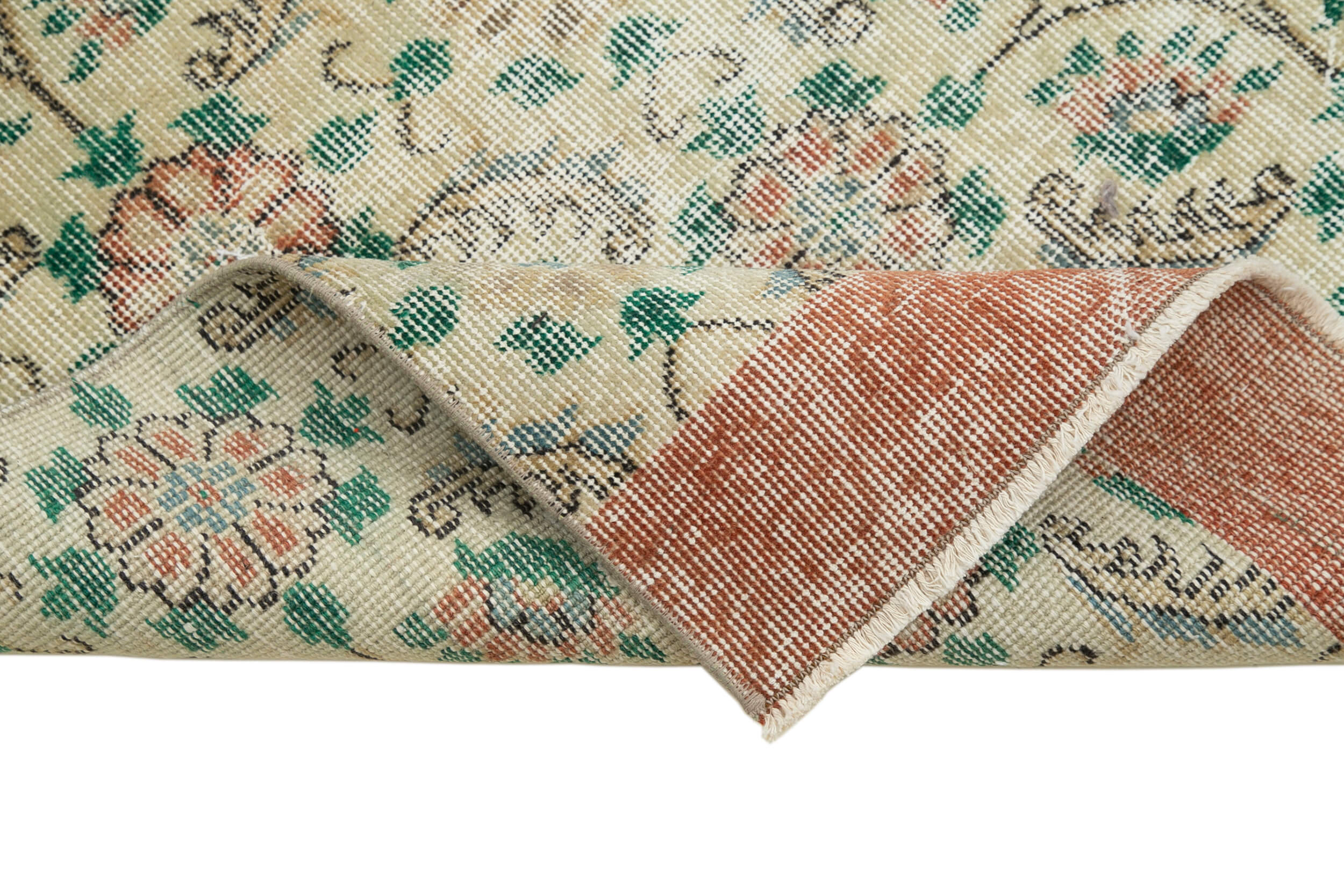 Handmade Vintage Area Rug – Overdyed Wool Rug | Neutral Beige Cotton Carpet 2'8''x10'5''