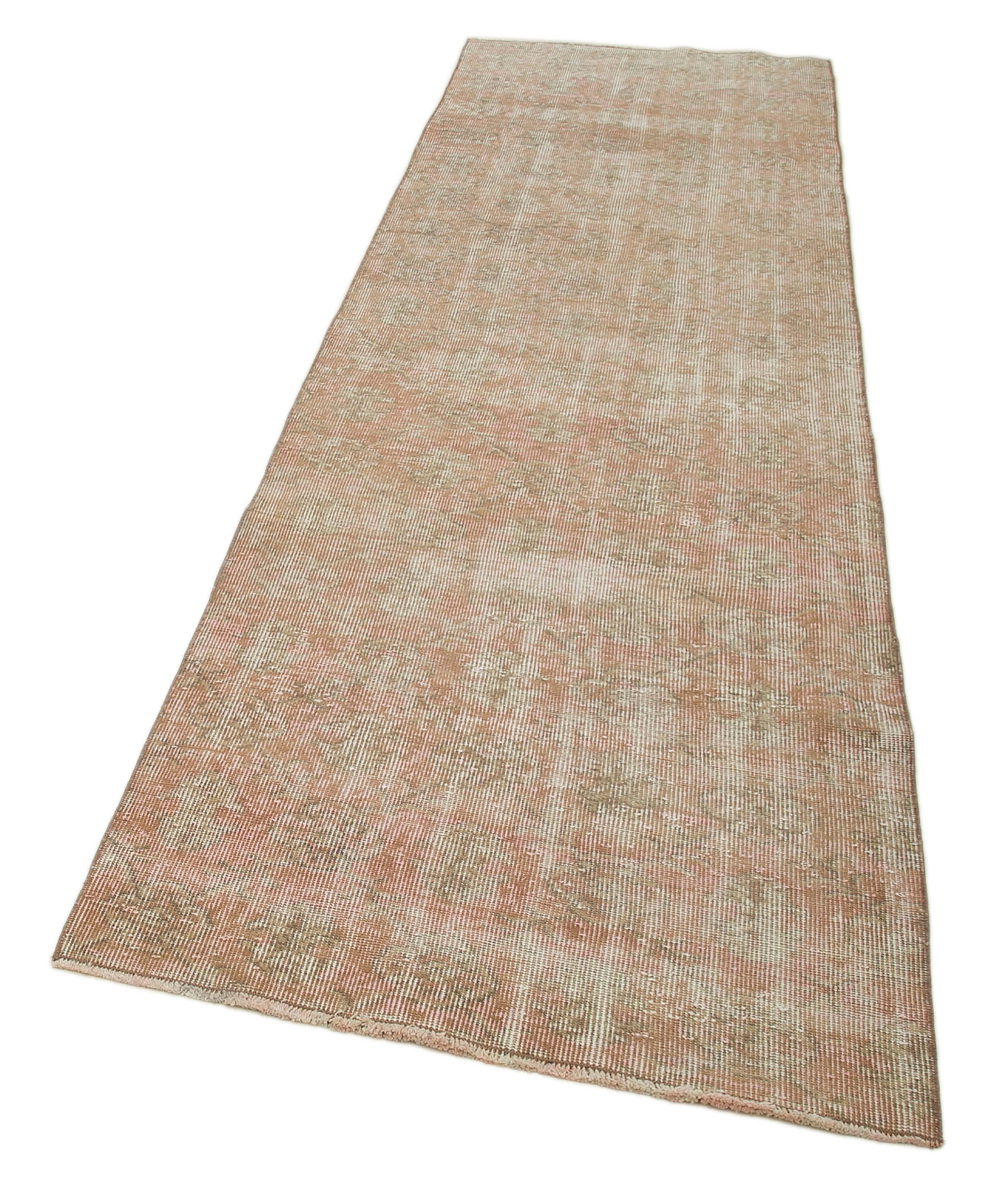 Handmade Area Rug – Overdyed Beige Vintage Wool Cotton Carpet 3'x9'8''
