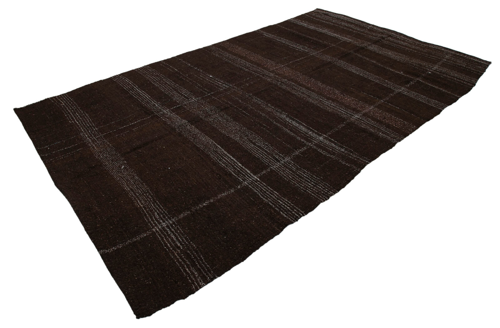 Handmade Striped Kilim Rug - Brown Striped Goat Hair Carpet 5'8''x10'3''