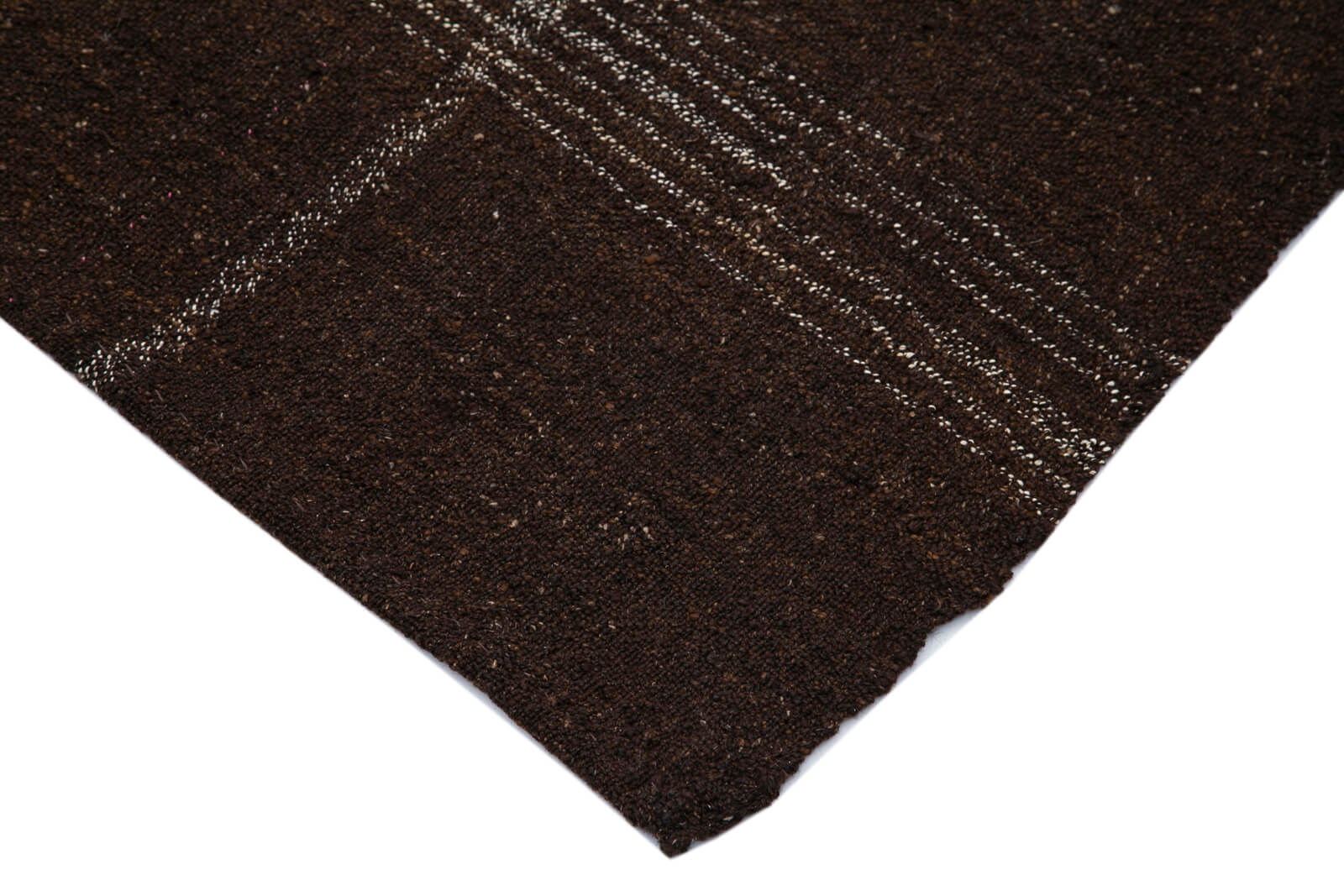 Handmade Striped Kilim Rug - Brown Striped Goat Hair Carpet 5'8''x10'3''
