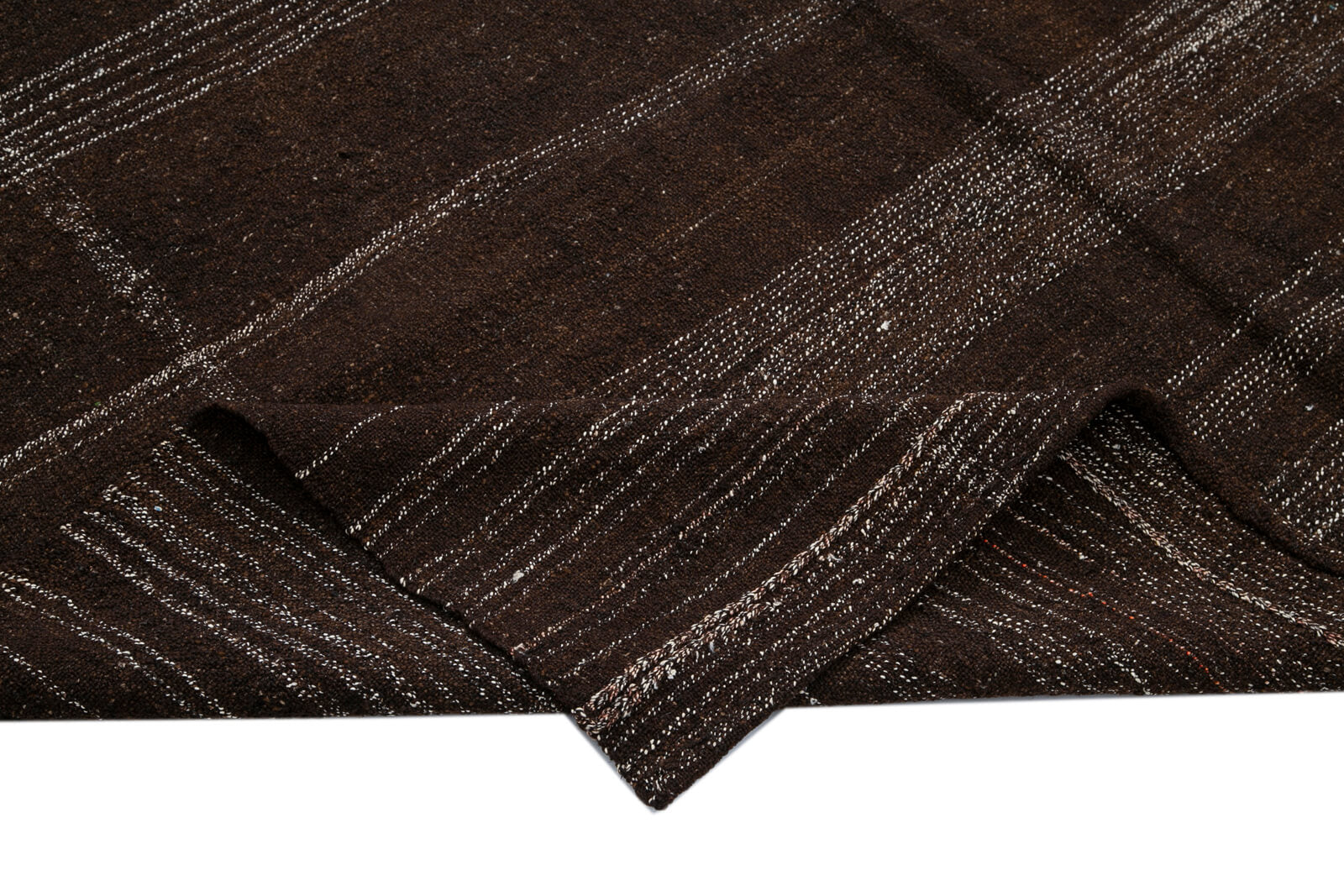 Handmade Striped Kilim Rug - Brown Striped Goat Hair Carpet 5'8''x10'3''