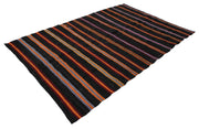 Handmade Striped Kilim Rug – Brown Goat Hair, Vintage Turkish Carpet 8'9"x5'11"