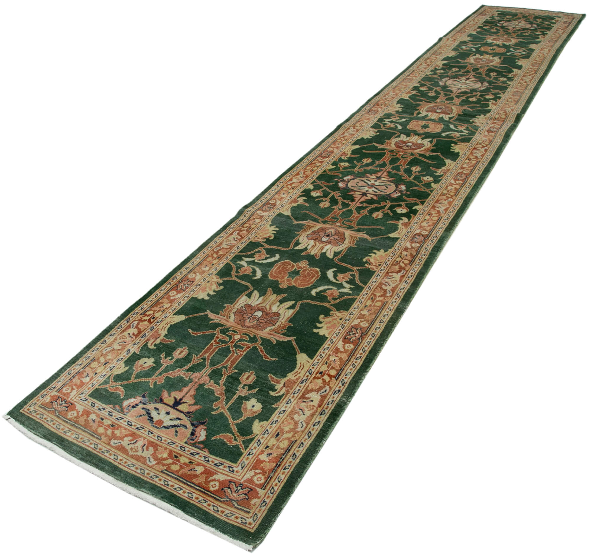 Handmade Wool Area Rug – Tebriz Classic Green Vintage Cotton Rug 2'11''x18'3''