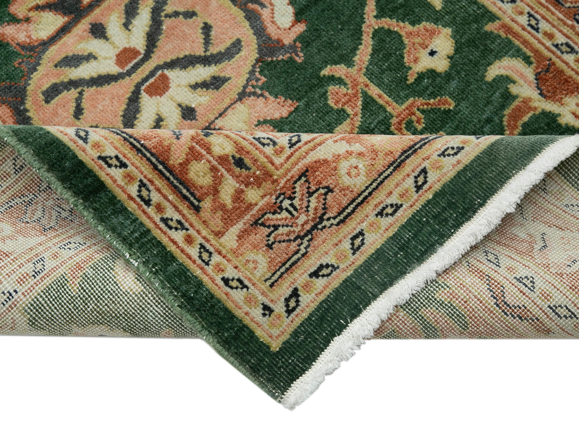 Handmade Wool Area Rug – Tebriz Classic Green Vintage Cotton Rug 2'11''x18'3''