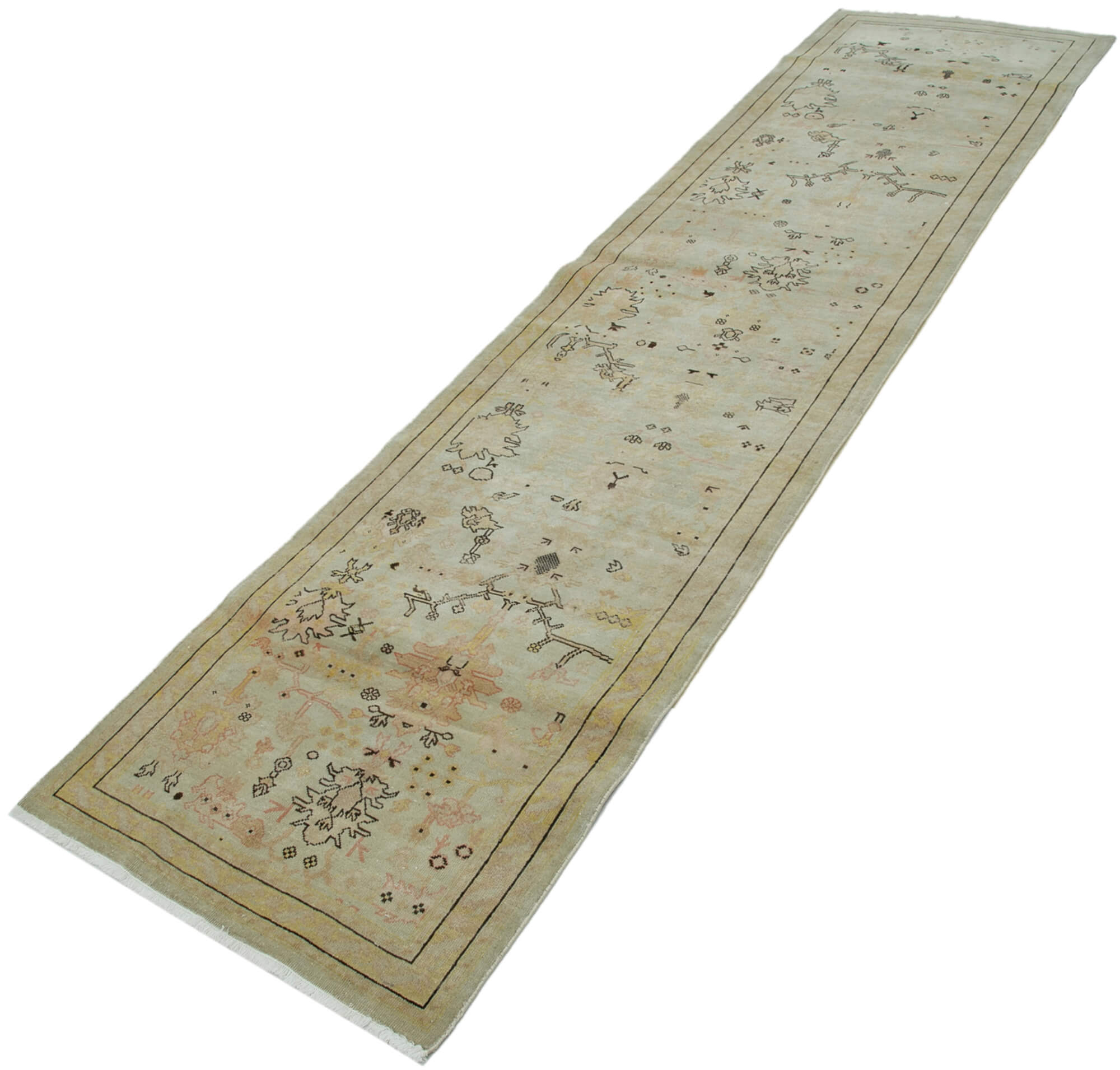 Handmade Wool Area Rug - Tebriz Classic Beige Cotton Wool Carpet 2'11''x11'10''