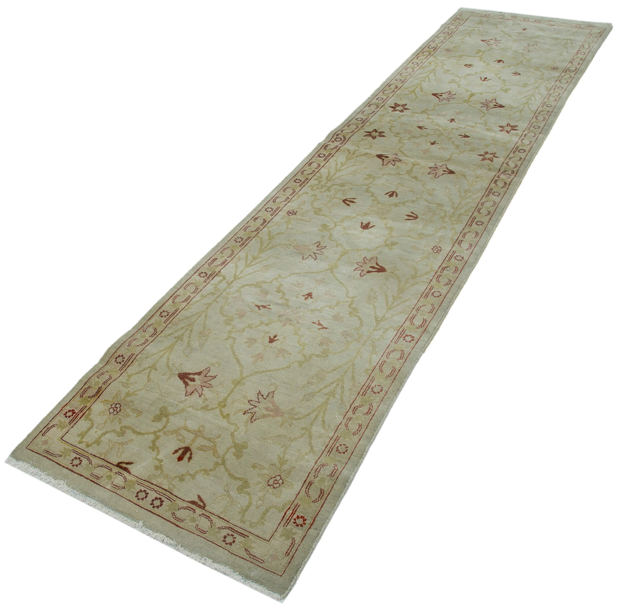 Handmade Wool Area Rug – Classic Beige Cotton Wool Rug 2'7'' x 10'9'' Durable Turkish Carpet