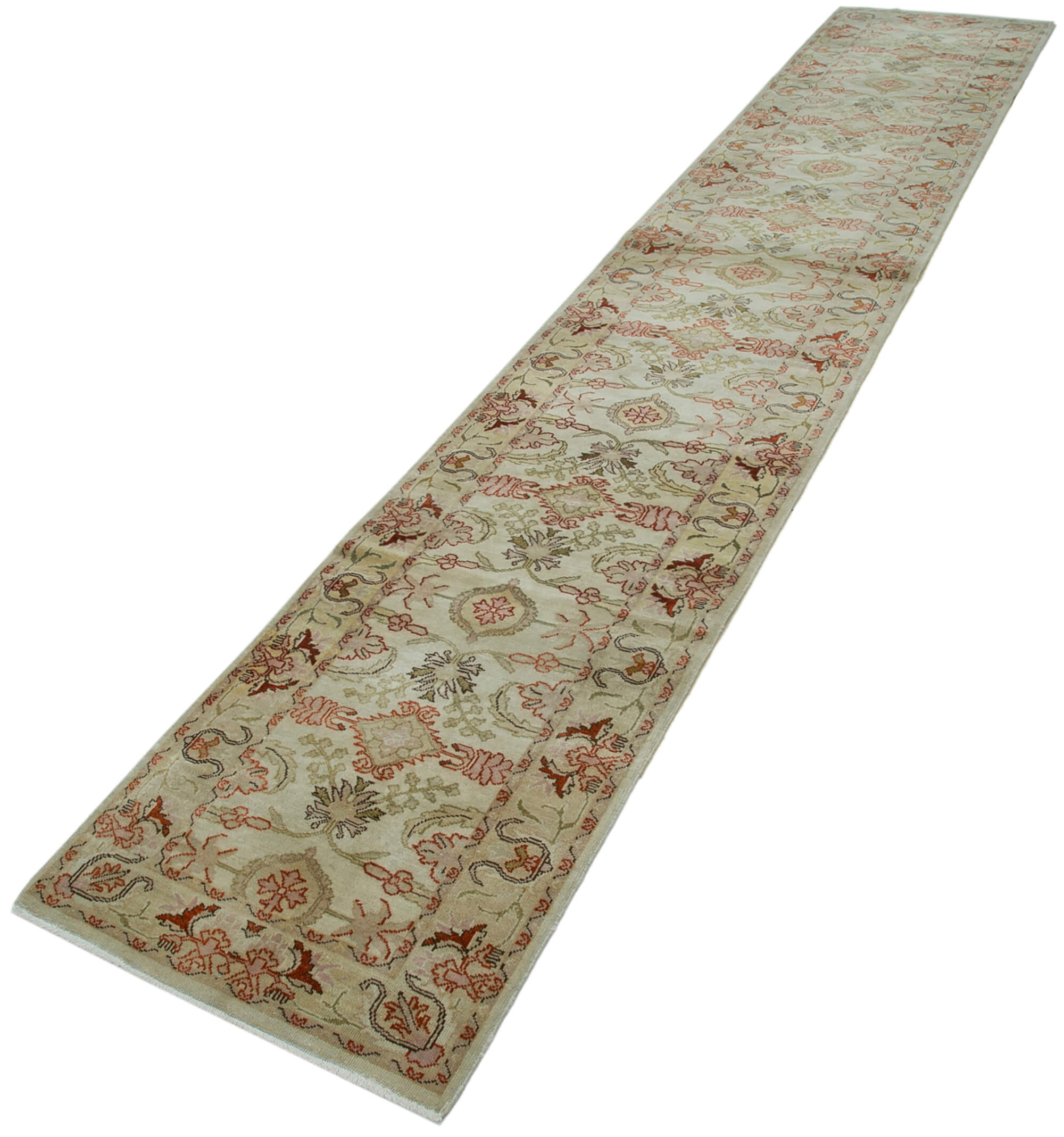 Handmade Wool Area Rug - Tebriz Classic Beige Cotton Wool Rug 2'6''x13'8''