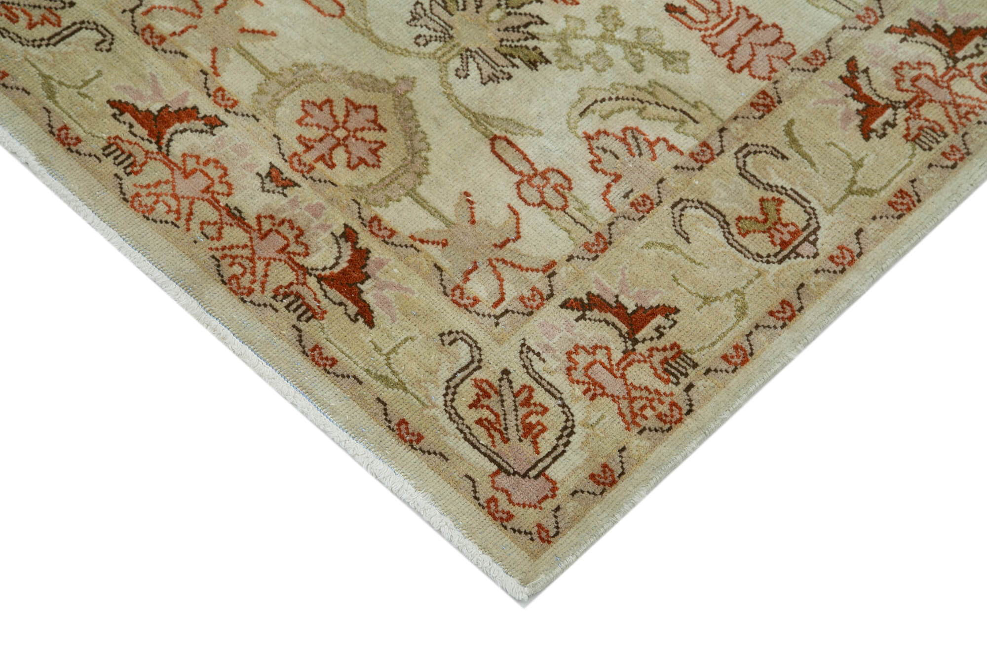 Handmade Wool Area Rug - Tebriz Classic Beige Cotton Wool Rug 2'6''x13'8''
