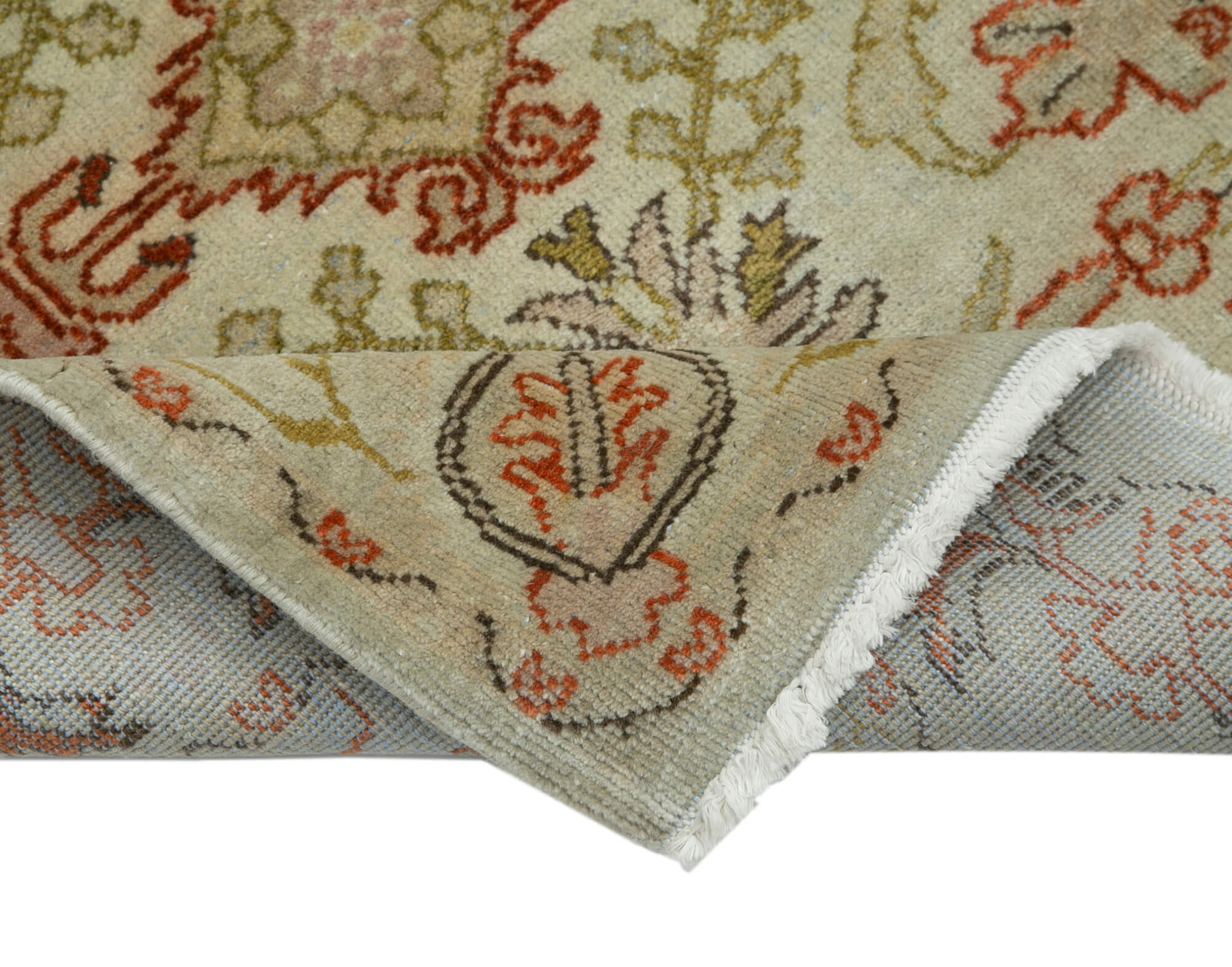 Handmade Wool Area Rug - Tebriz Classic Beige Cotton Wool Rug 2'6''x13'8''