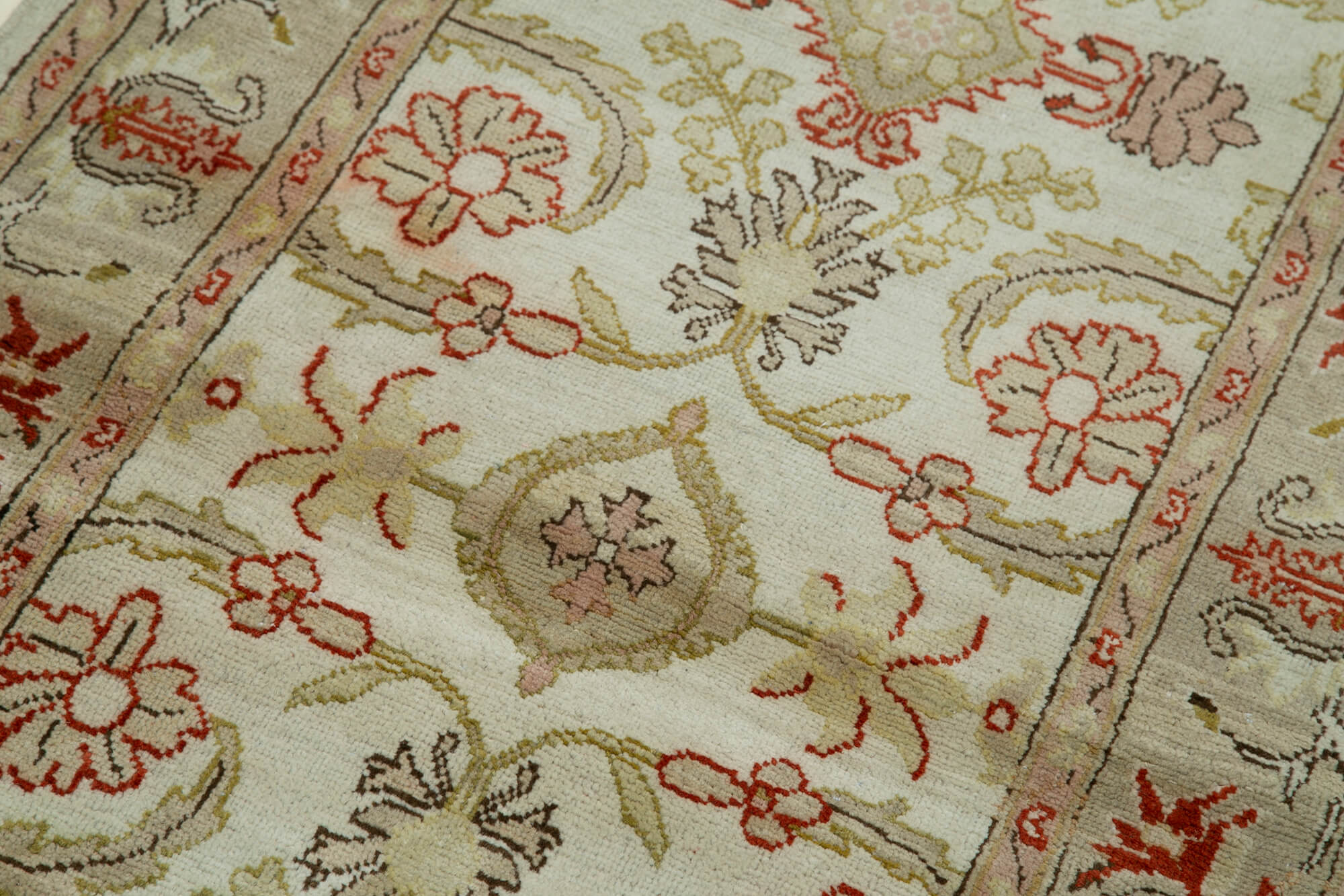 Handmade Cotton Wool Rug – Classic Beige Turkish Wool Rug, Vintage Runner 2'6'' x 13'10''
