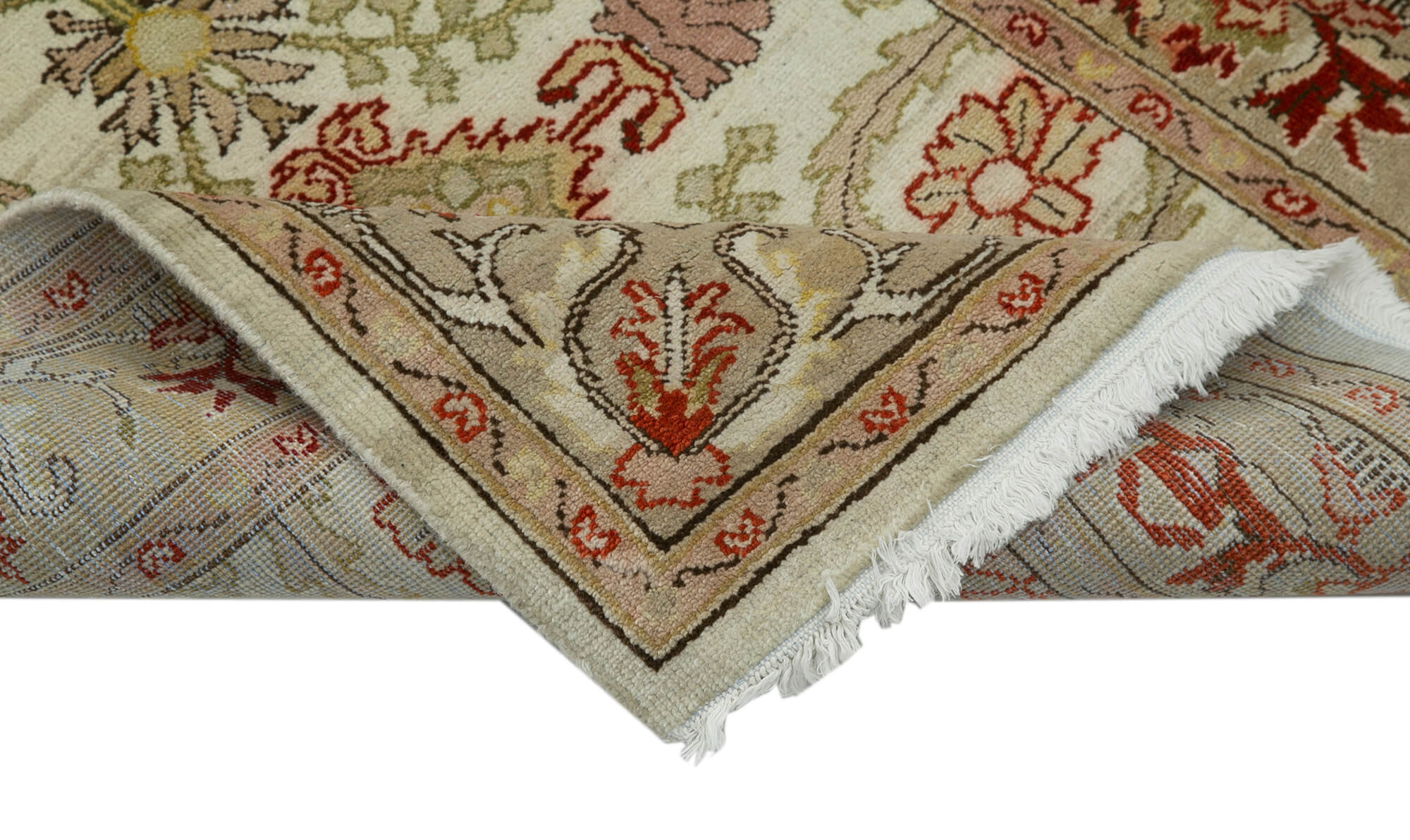 Handmade Cotton Wool Rug – Classic Beige Turkish Wool Rug, Vintage Runner 2'6'' x 13'10''