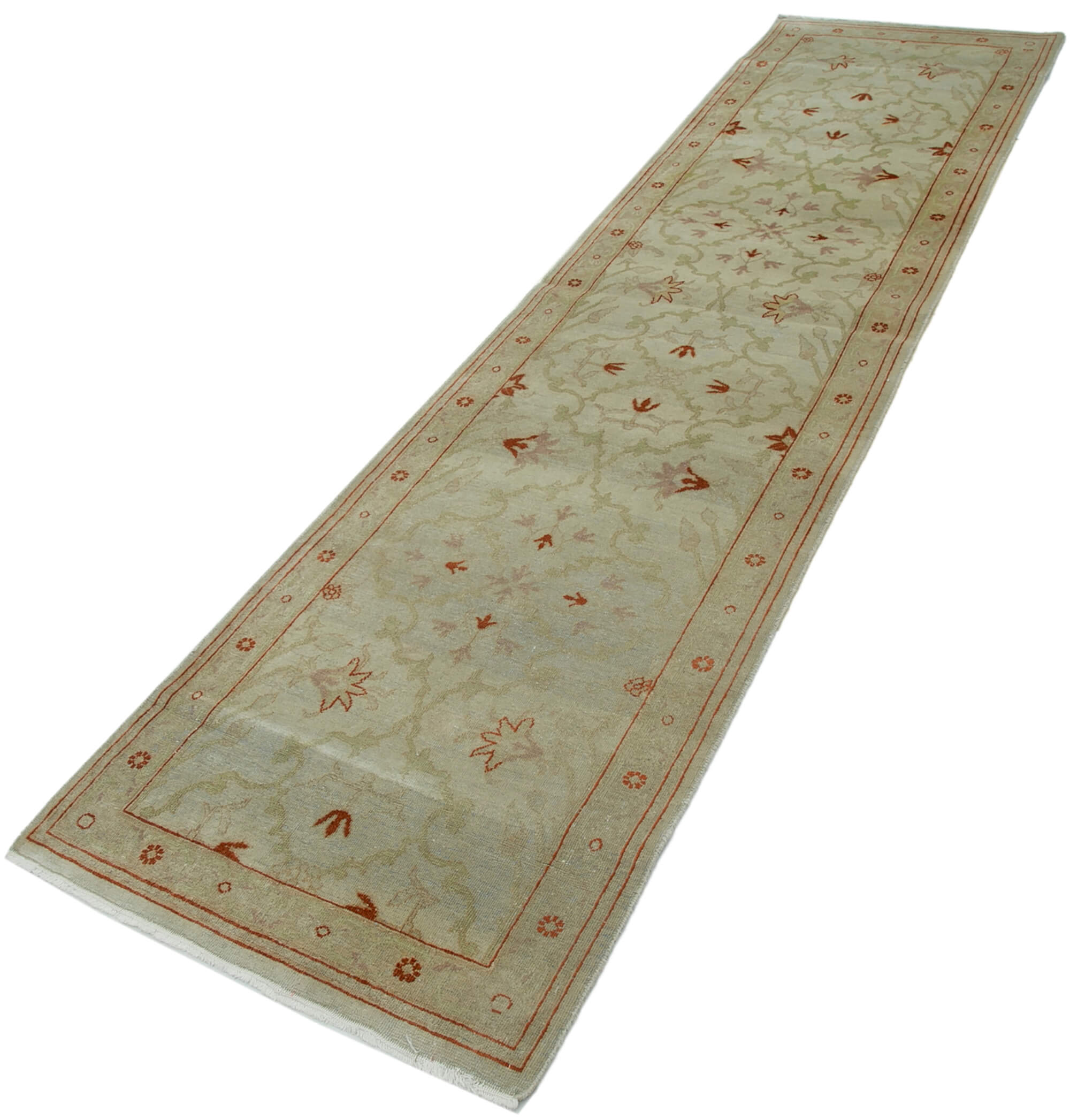 Handmade Wool Area Rug – Tebriz Beige Vintage Turkish Rug 2'7''x10'2'' Classic Cotton