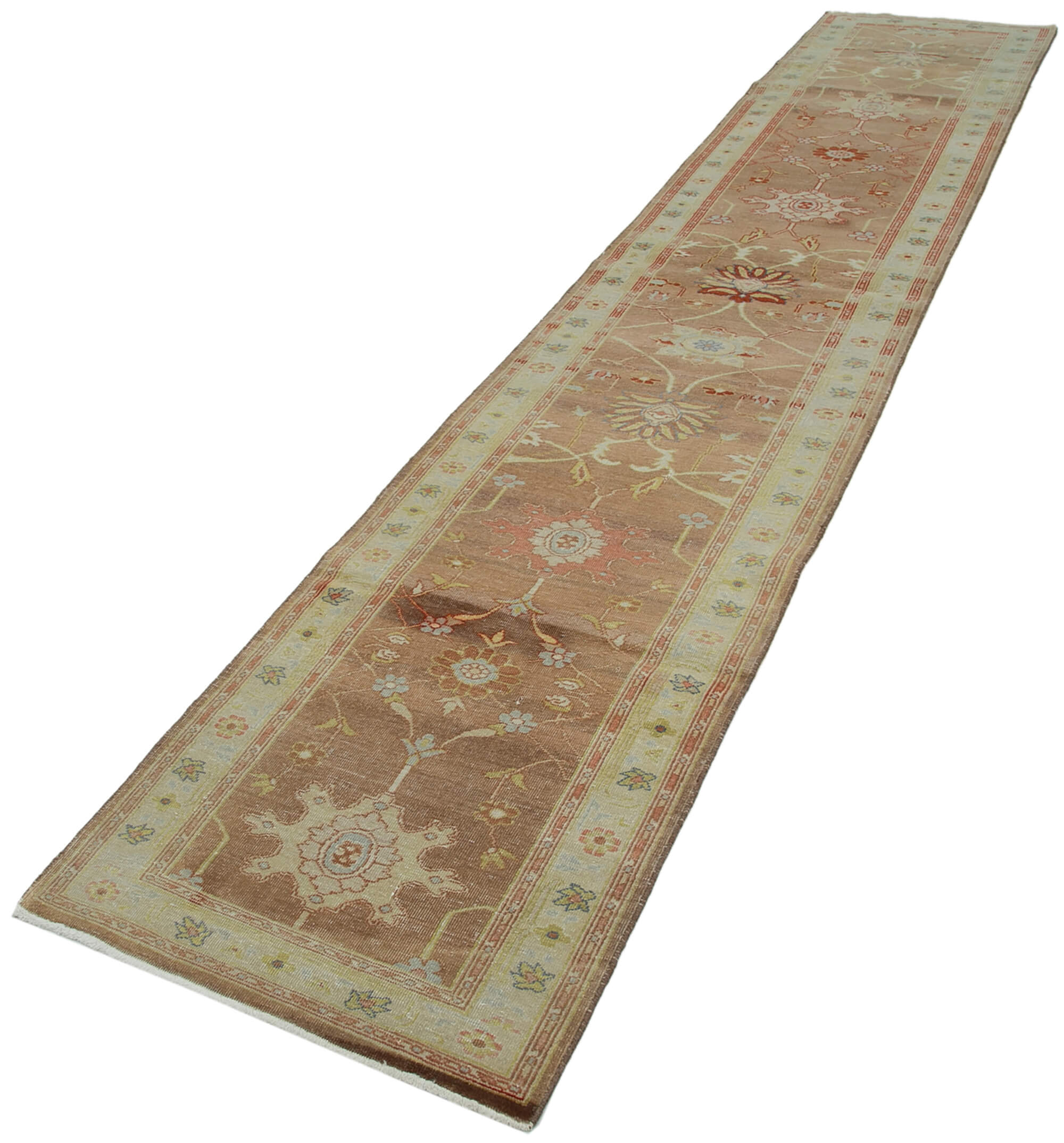 Handmade Wool Area Rug – Classic Beige Turkish Hand Knotted Carpet 2'6''x13'5''