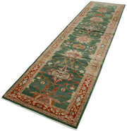 Handmade Wool Area Rug - Vintage Turkish Carpet | Classic Green Cotton Wool Rug 2'11''x11'9''