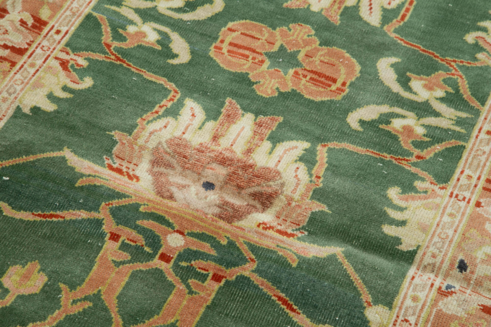 Handmade Wool Area Rug - Vintage Turkish Carpet | Classic Green Cotton Wool Rug 2'11''x11'9''
