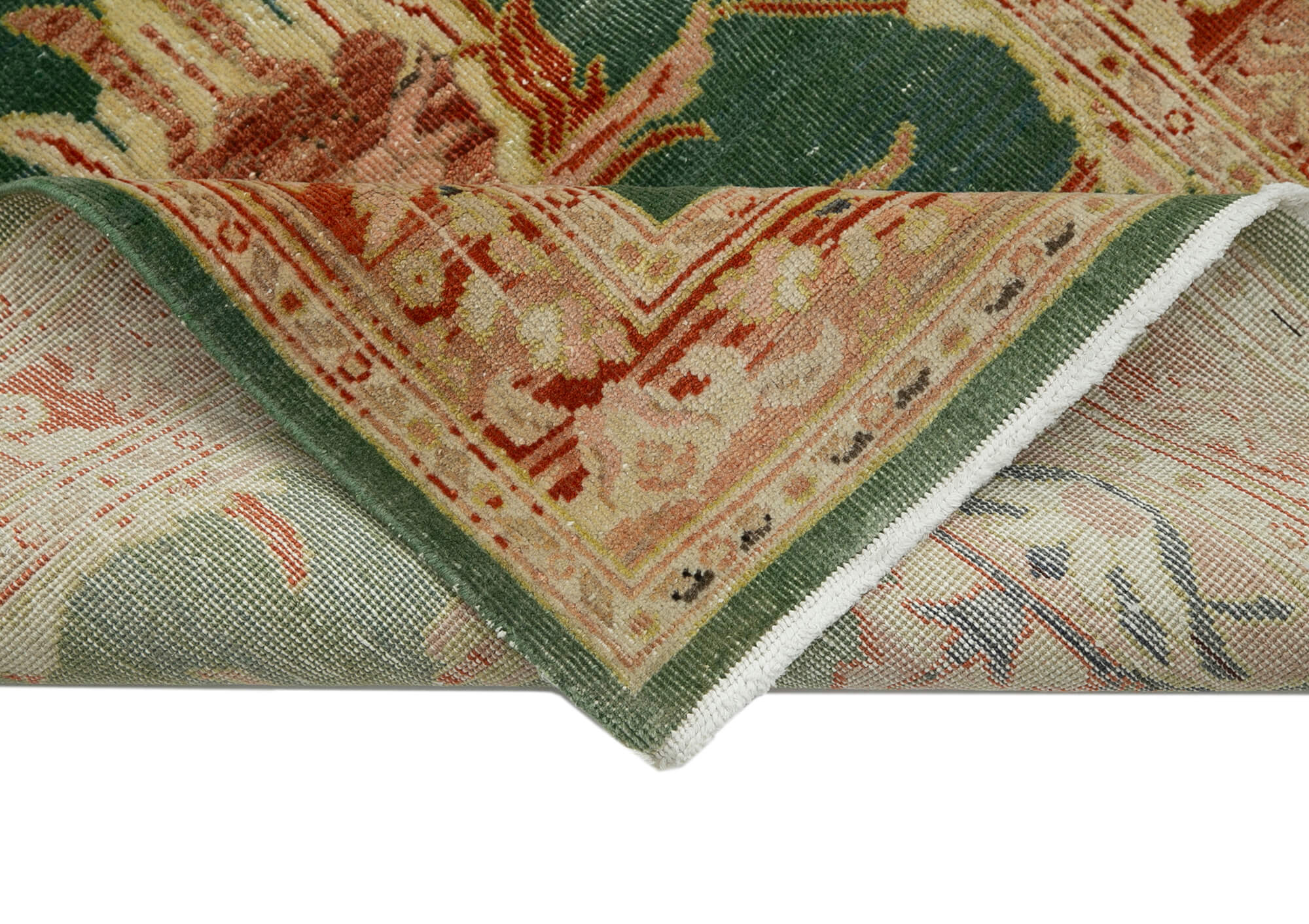 Handmade Wool Area Rug - Vintage Turkish Carpet | Classic Green Cotton Wool Rug 2'11''x11'9''