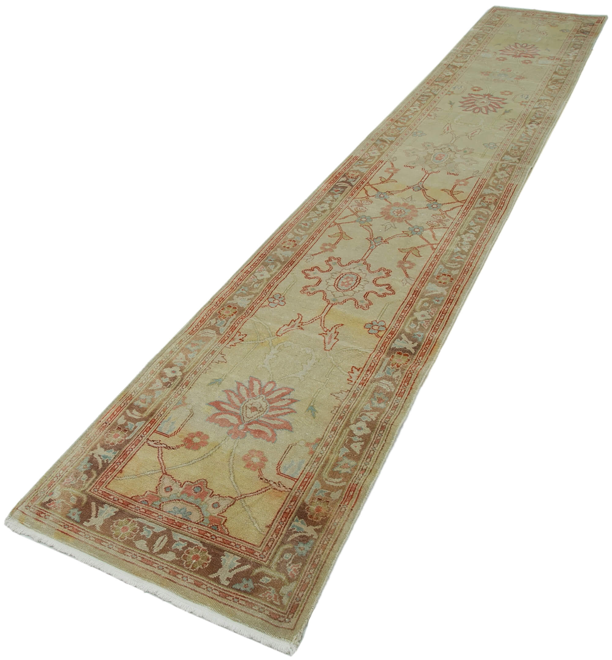 Handmade Wool Area Rug – Tebriz Classic Beige Cotton Wool Runner 2'5''x13'11''