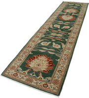 Handmade Wool Area Rug - Classic Green Carpet Cotton Wool Rug 3'x12' Vintage Turkish