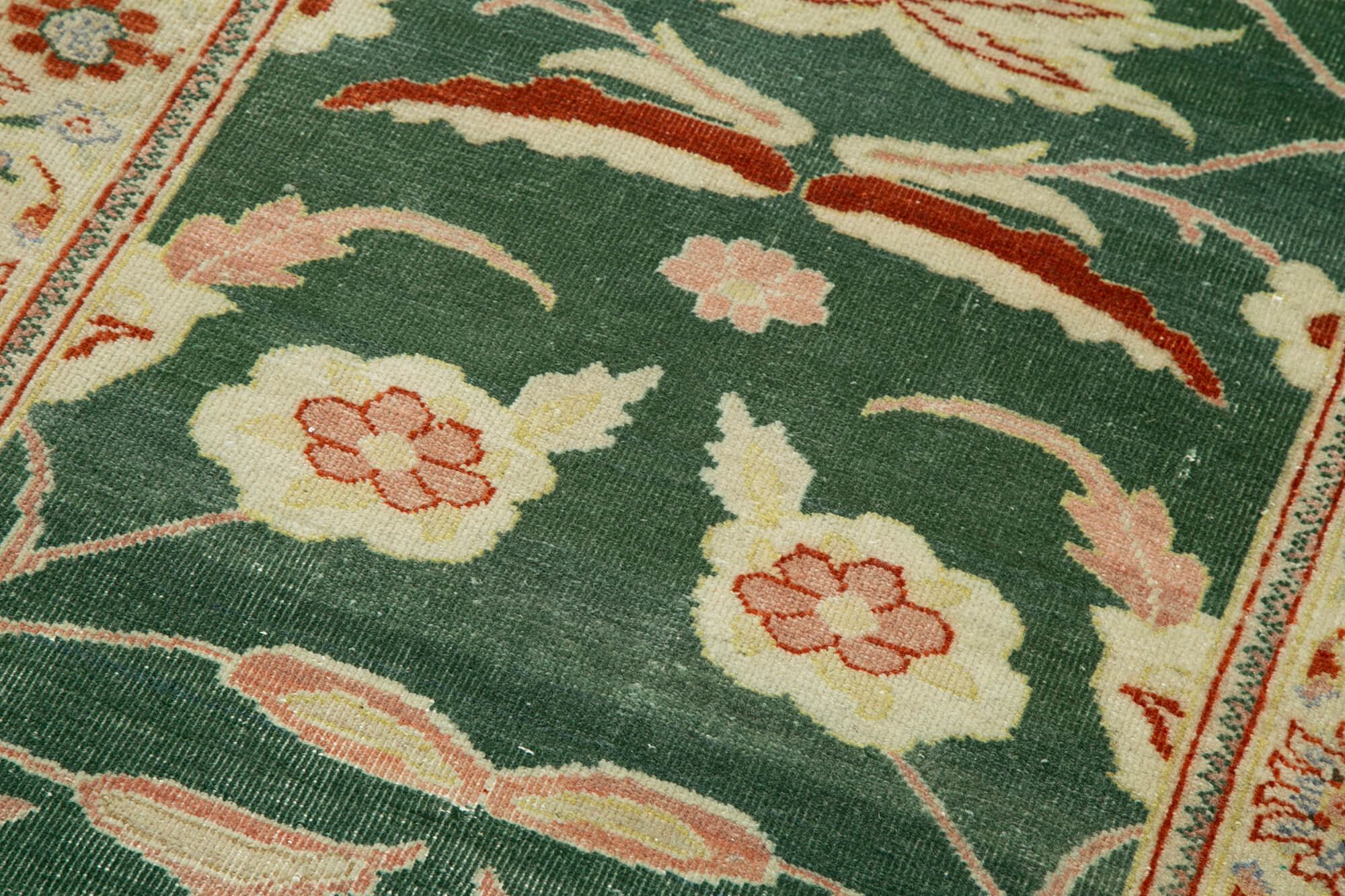Handmade Wool Area Rug - Classic Green Carpet Cotton Wool Rug 3'x12' Vintage Turkish