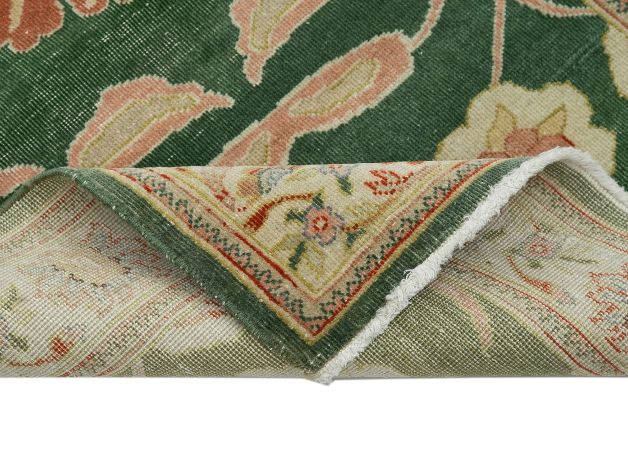 Handmade Wool Area Rug - Classic Green Carpet Cotton Wool Rug 3'x12' Vintage Turkish