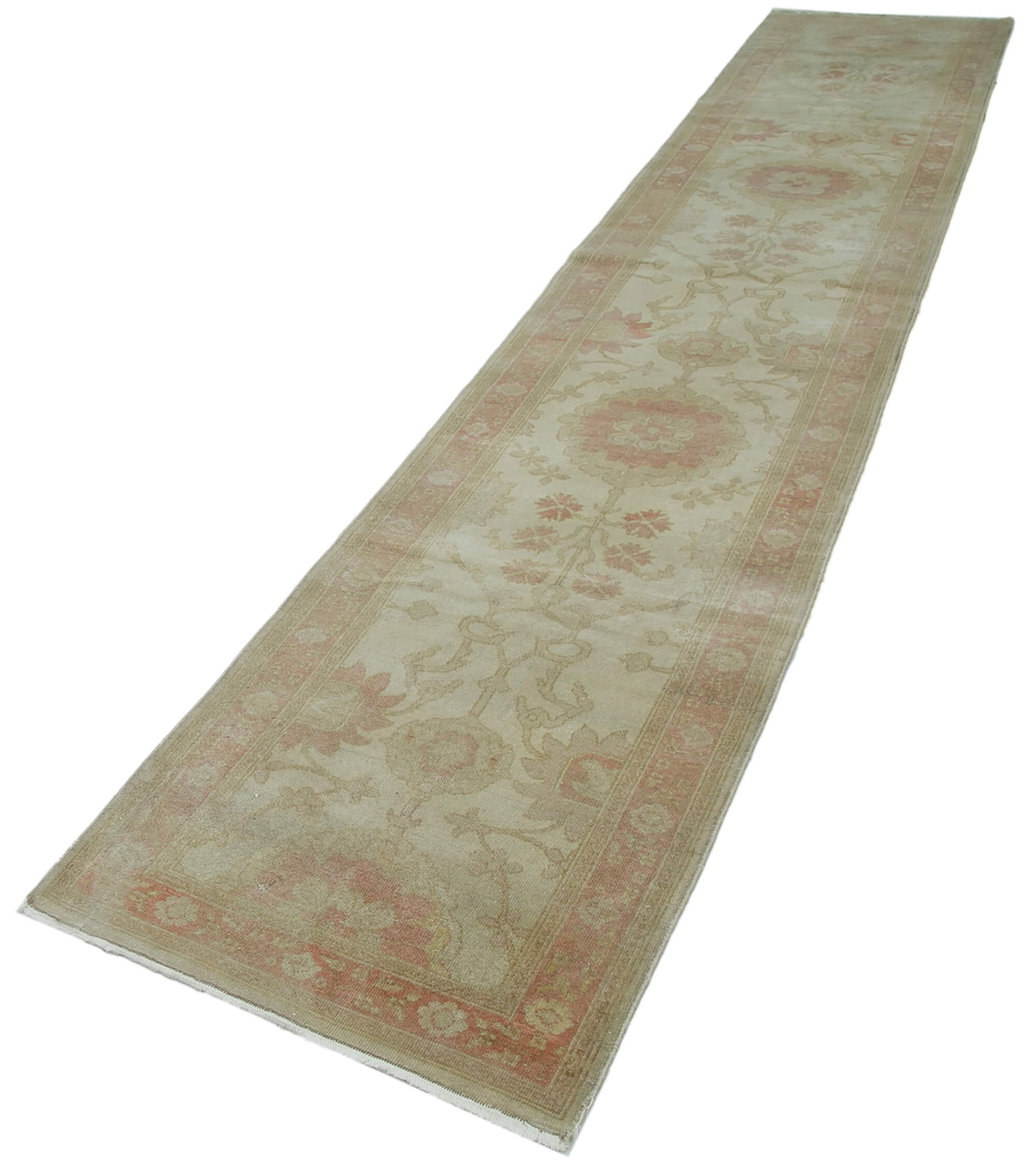 Handmade Wool Area Rug – Vintage Turkish Carpet Long Runner 2'7''x13'7'' Beige