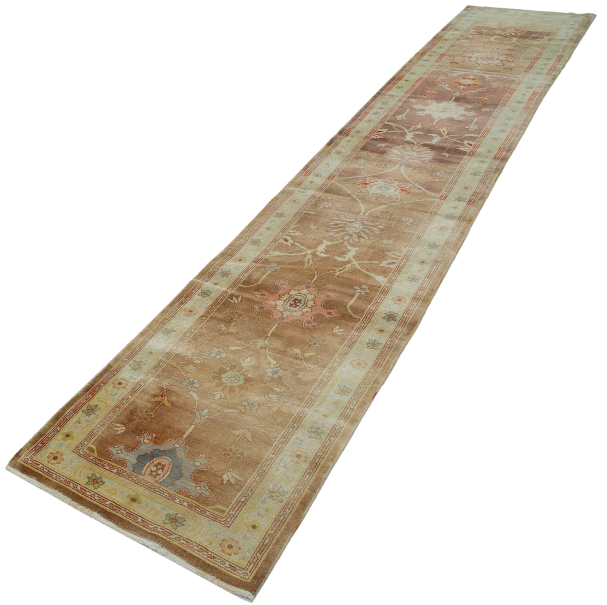 Handmade Wool Area Rug - Tebriz Classic Beige Cotton Wool Rug 2'6'' x 13'7''