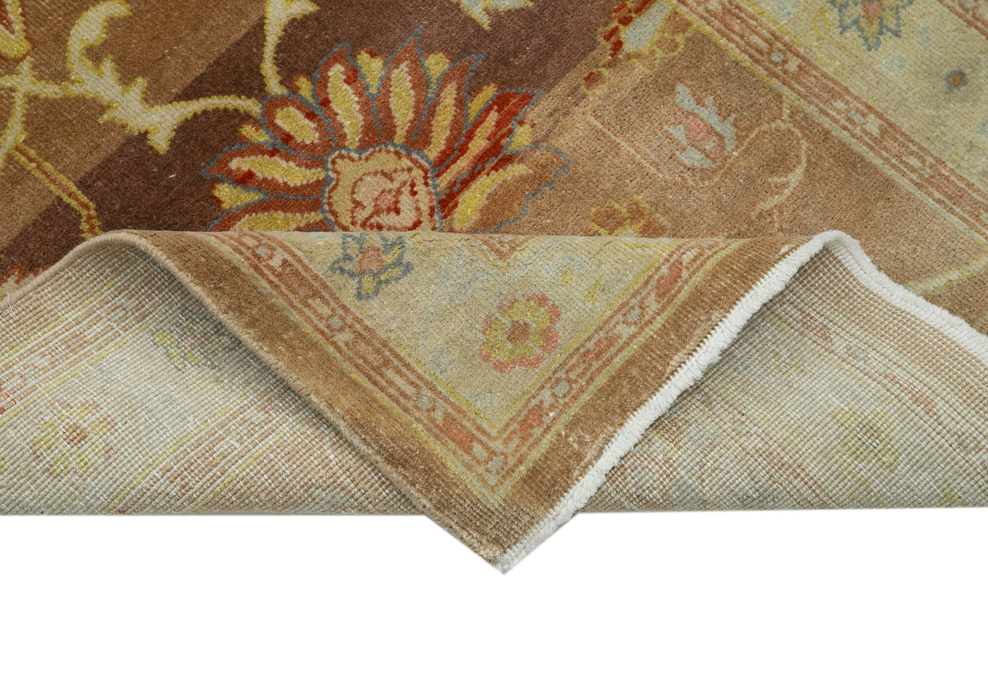 Handmade Wool Area Rug - Tebriz Classic Beige Cotton Wool Rug 2'6'' x 13'7''