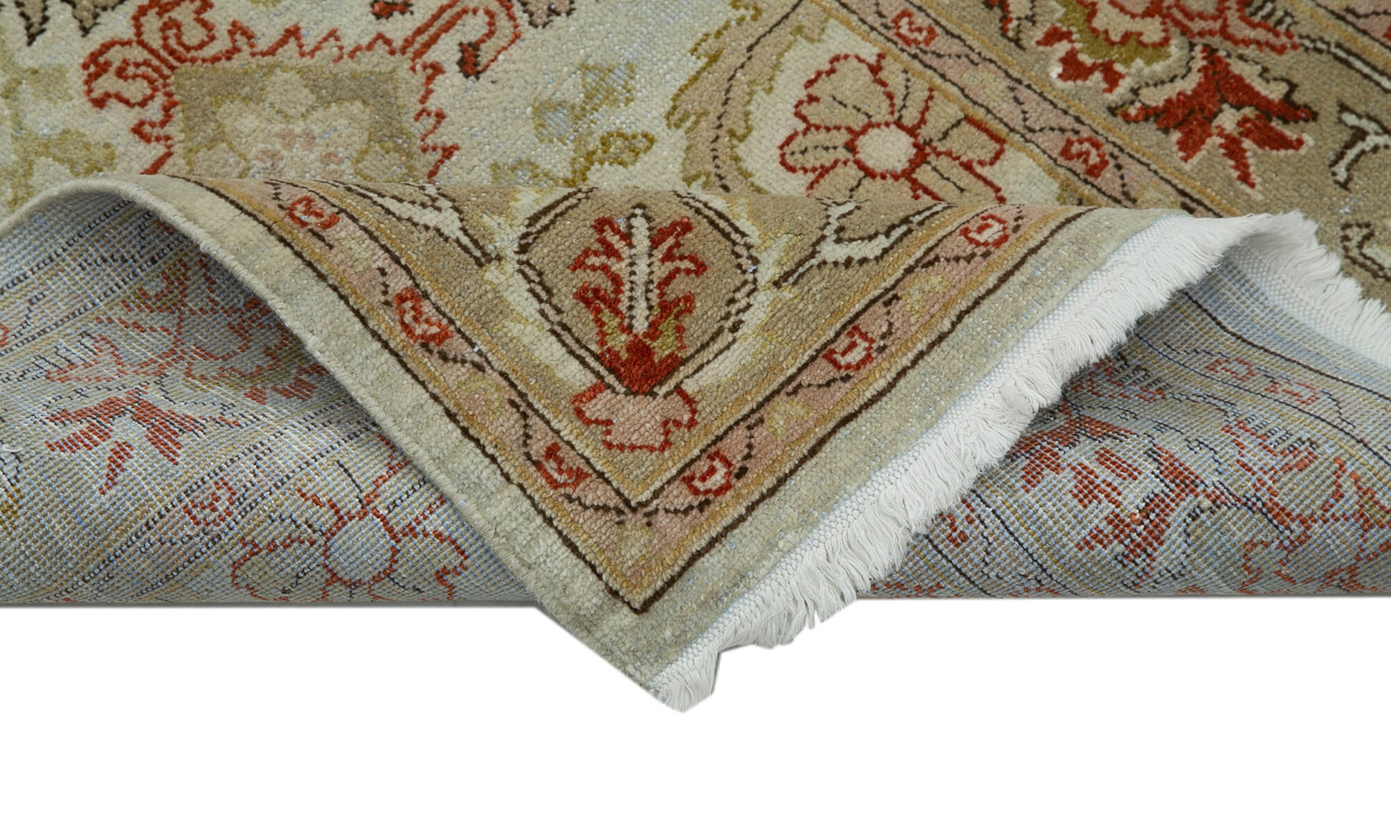 Handmade Wool Area Rug – Tebriz Classic Beige Cotton Wool Runner 2'5''x13'11''