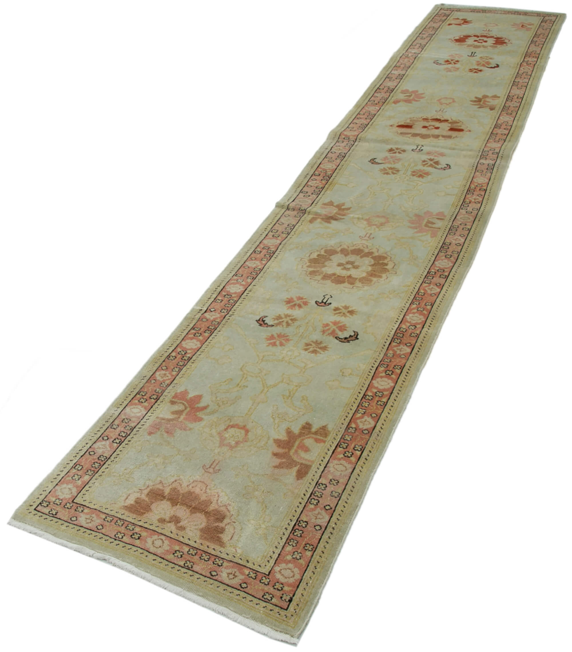 Handmade Wool Area Rug - Tebriz Classic Cotton Wool Turkish Runner 2'7''x13'9''